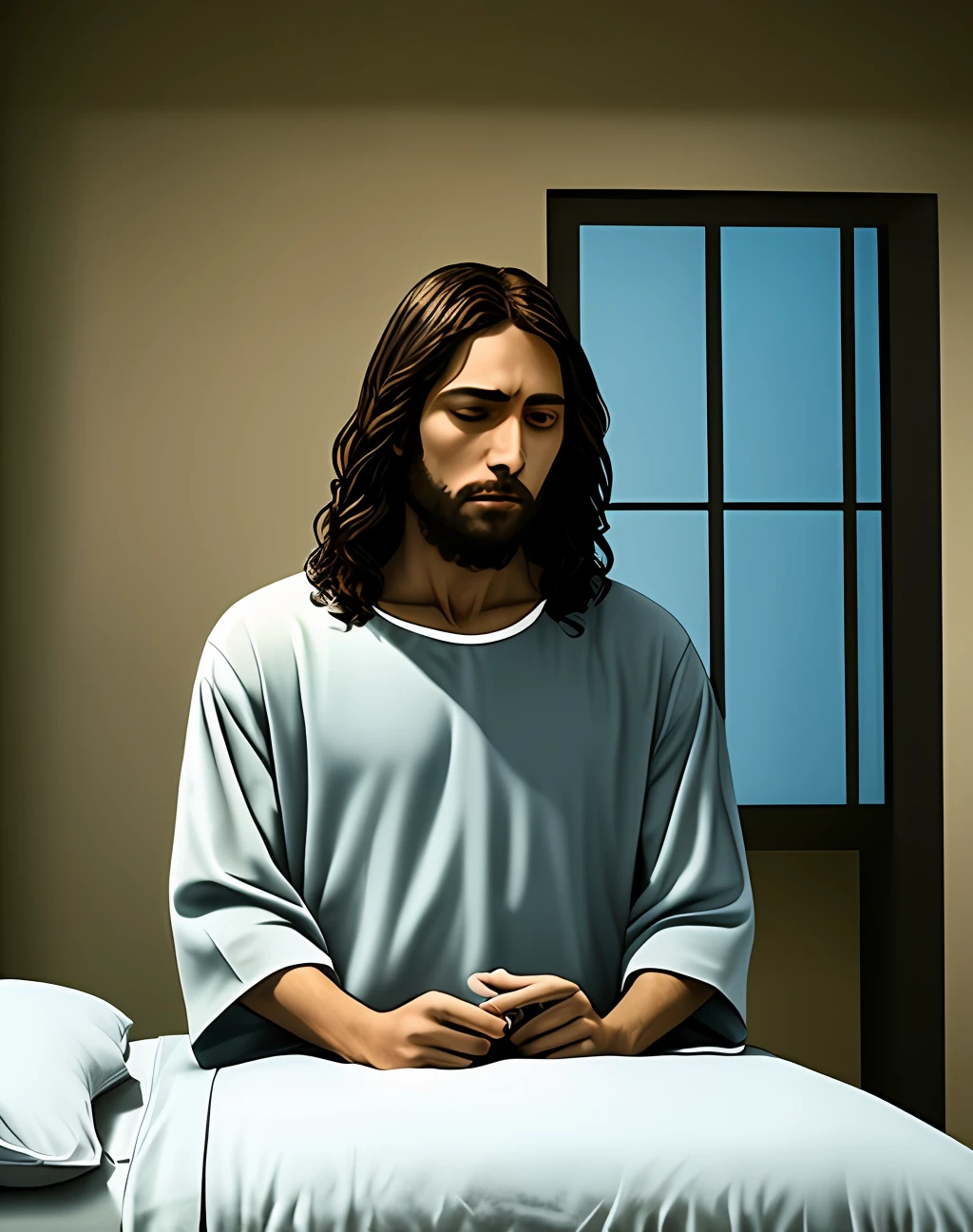 Jesus orando em silencio no quarto