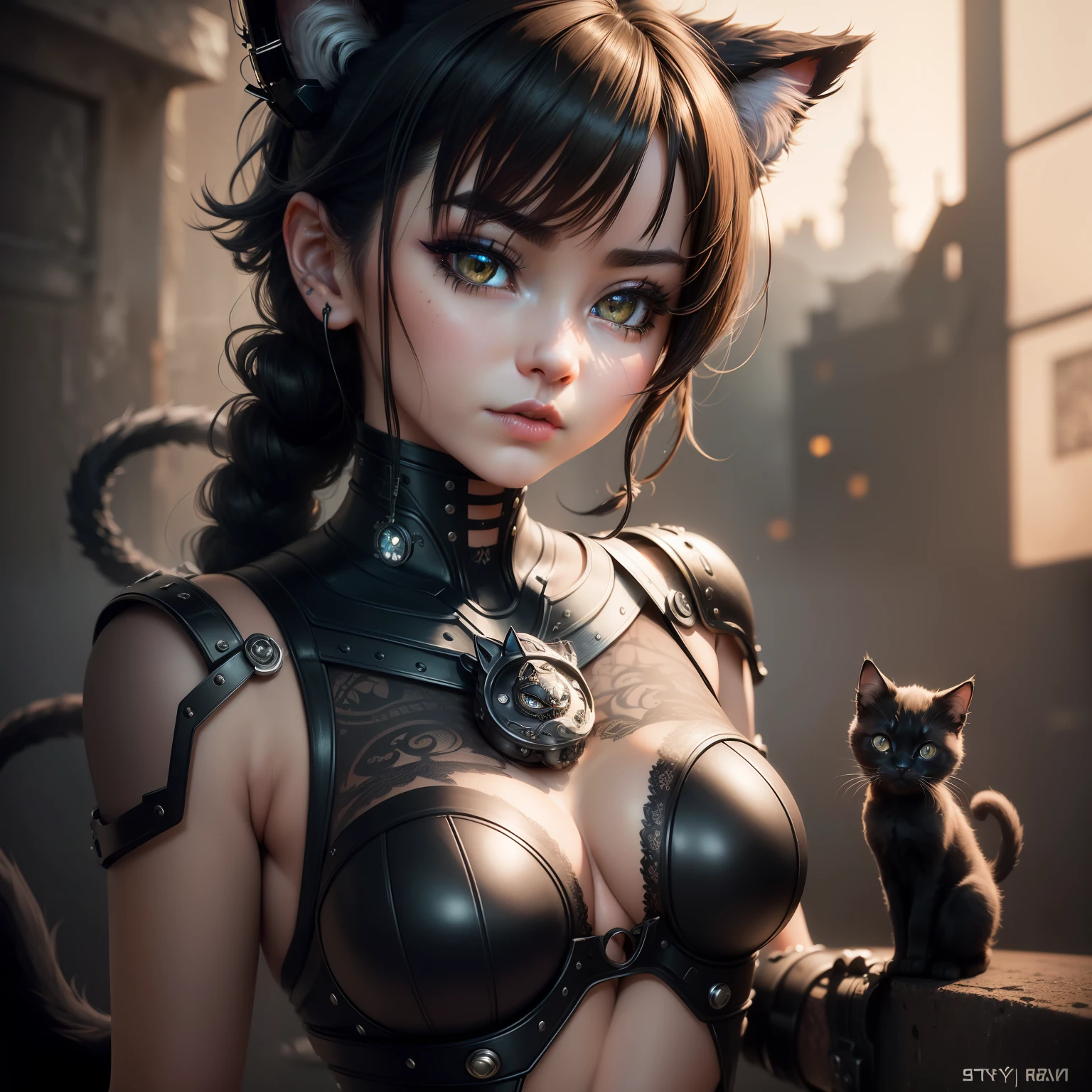 to8contrast style, a cute smoky kitten made out of metal, (cyborg:1.2), ([tail | detailed wire]:1.3), (intricate details), hdr, (intricate details, hyperdetailed:1.2), cinematic shot, vignette, centered, by Stray game, (the most beautiful portrait in the world:1.5)