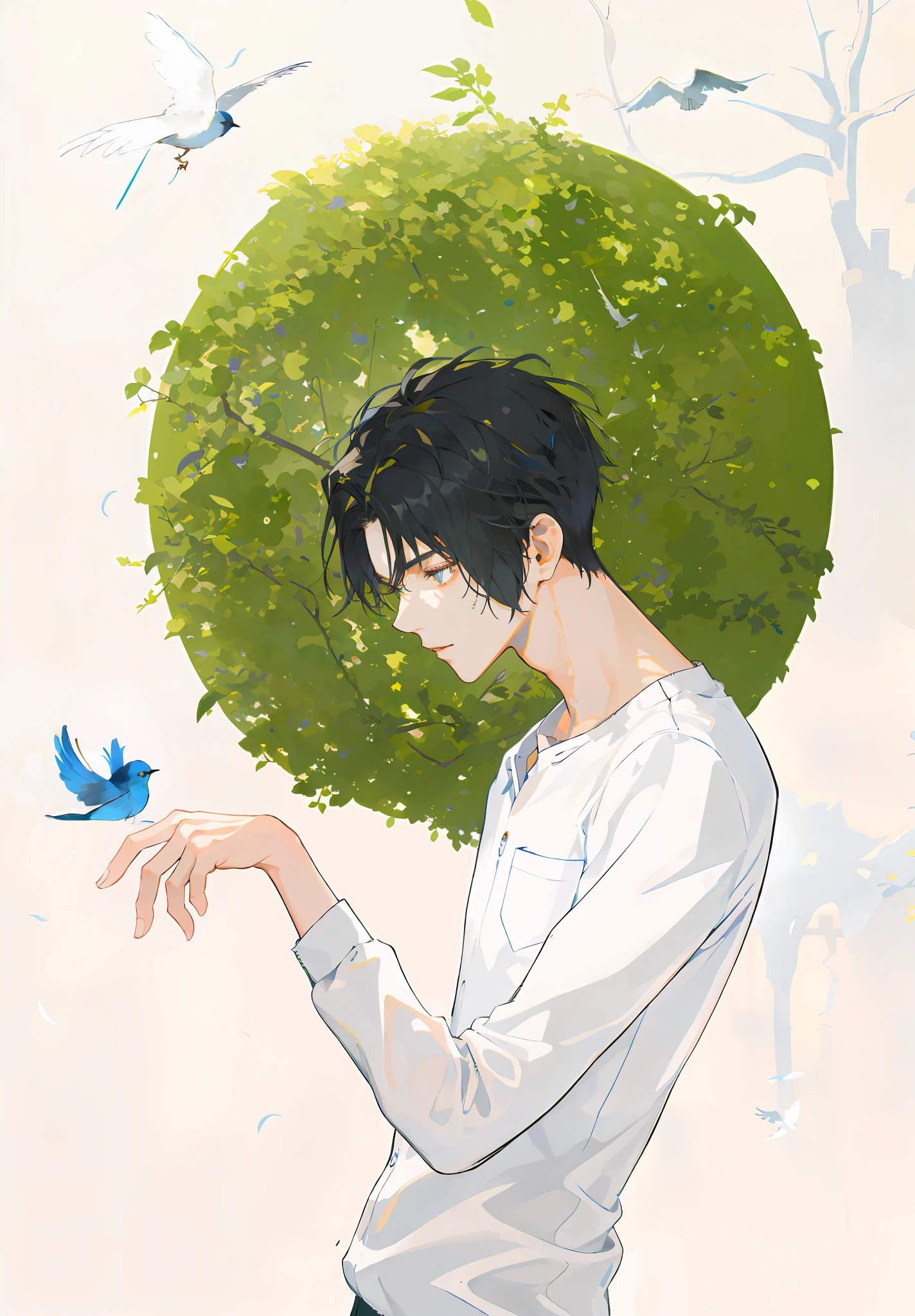 Blue bird,Brilliant and colorful feathers,Fly lightly and freely。
