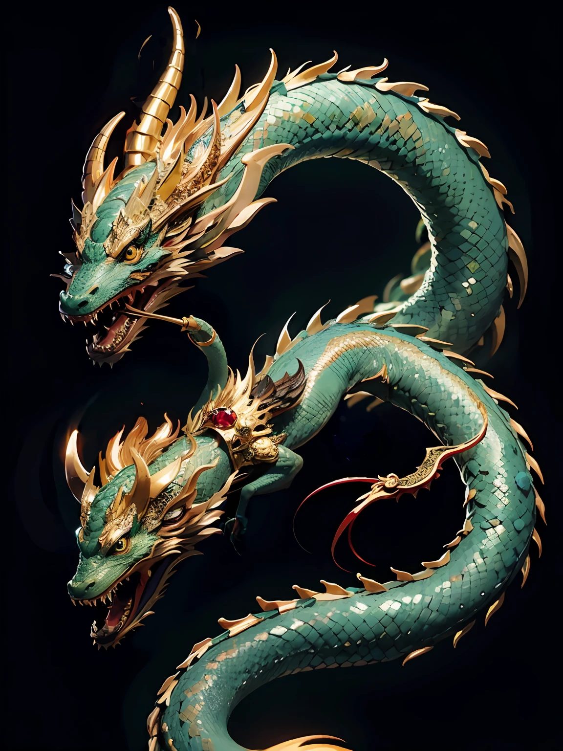 Dragon_escamado Real, Realstic, with greenish bellidiamas, apanas a head, A dragon studded with diamonds and precious stones, piece of art, Chinese Dragon Style, mistic, hipnotizante, corpo serpentino, olhos afiados, olhos penetrantes, ((melhor qualidade)), ((obra-prima)), ((realista)), fundo infinito, 8k.