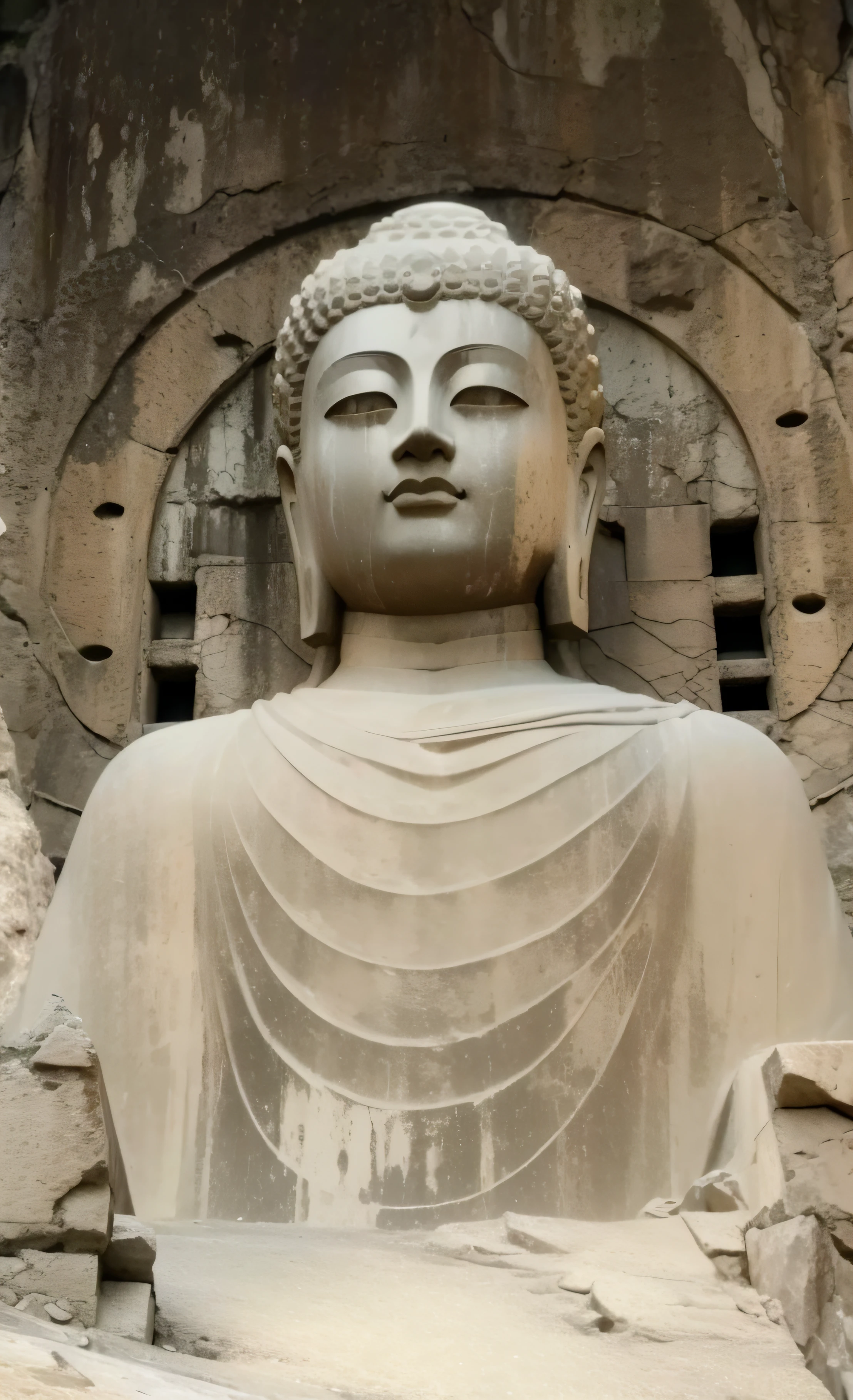 Arafeld Buddha statue in front of the cliff, a Buddhist Buddha, Buddha, qiangshu, Buddhist, huge statues, stone statue, The ruins of the giants, ancient”, Buddhism, Xianxia, large stone statues of heroes, Guanyin, stone statue, ruanjia, Giant sculpture, Ancient Chinese architecture, buddhist art, ancient city of white stone,giant clay statue, large temples, huge statues, photograph taken in 2 0 2 0, Buddhism, a massive celestial giant god, Guanyin, floating in a powerful zen state, it is very huge, Buddhist, Ancient Chinese architecture, Mesmerizing and imposing ,photograph taken in 2 0 2 0, The stonework,Copper-colored face,Copper,Copper-colored facial skin,Copper-colored facial fullness, peaceful expression,Realphotos,8K quality,hyper HD
