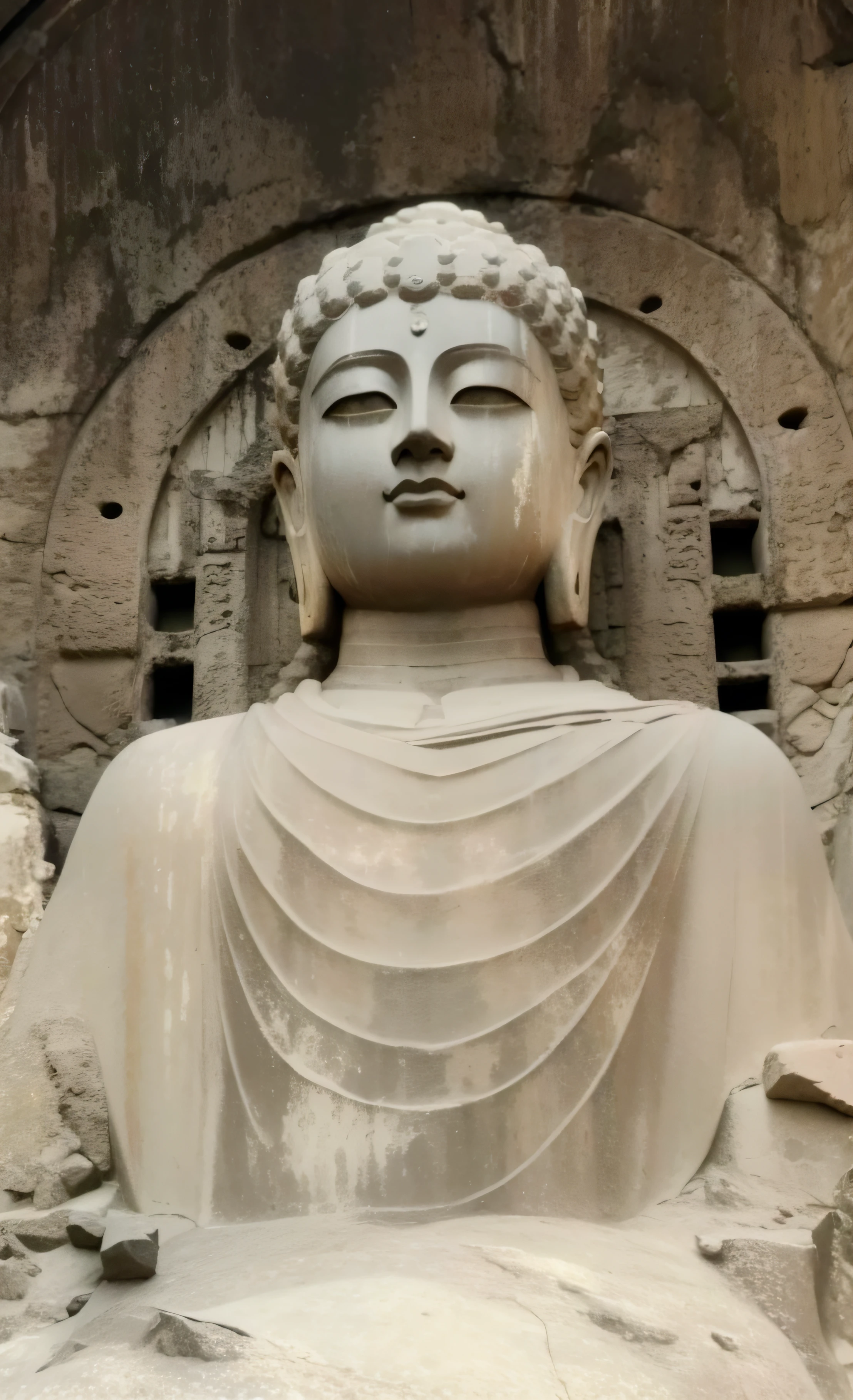 Arafeld Buddha statue in front of the cliff, a Buddhist Buddha, Buddha, qiangshu, Buddhist, huge statues, stone statue, The ruins of the giants, ancient”, Buddhism, Xianxia, large stone statues of heroes, Guanyin, stone statue, ruanjia, Giant sculpture, Ancient Chinese architecture, buddhist art, ancient city of white stone,giant clay statue, large temples, huge statues, photograph taken in 2 0 2 0, Buddhism, a massive celestial giant god, Guanyin, floating in a powerful zen state, it is very huge, Buddhist, Ancient Chinese architecture, Mesmerizing and imposing ,photograph taken in 2 0 2 0, The stonework,Copper-colored face,Copper,Copper-colored facial skin,Copper-colored facial fullness, peaceful expression,Realphotos,8K quality,hyper HD