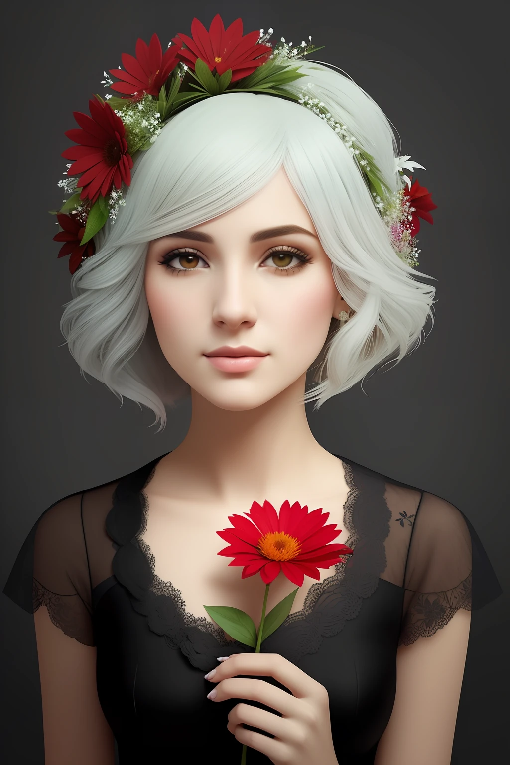 um desenho de uma mulher com flores red no cabelo, deusa flor, deusa. Detalhes extremamente altos, Retrato da deusa 3D, a beautiful artwork illustration, lindo arte digital, linda arte digital linda, retrato bonito da arte da fantasia, Retrato da Deusa, exquisite digital illustration, retrato de fantasia fosco detalhado, ela tem uma coroa de flores, Arte digital altamente detalhada em 4k, Grande arte digital com detalhes