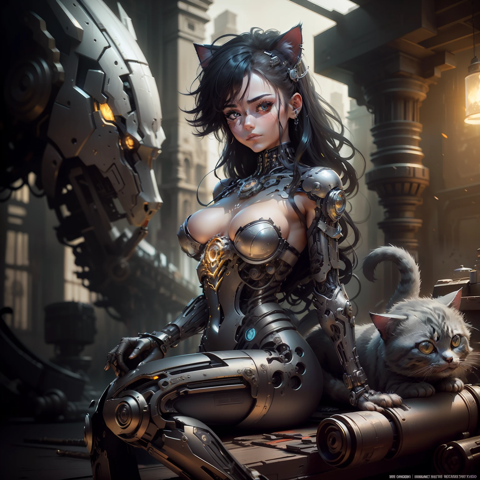 to8contrast style, a cute smoky kitten made out of metal, (cyborg:1.2), ([tail | detailed wire]:1.3), (intricate details), hdr, (intricate details, hyperdetailed:1.2), cinematic shot, vignette, centered, by Stray game, (the most beautiful portrait in the world:1.5)