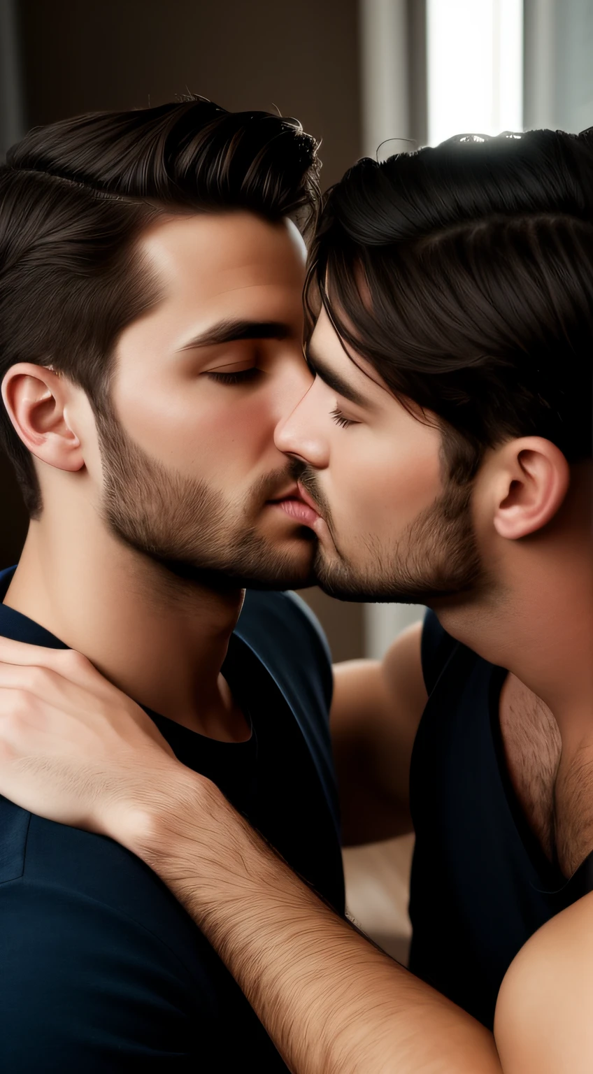 men portrait, beautiful face, perfect face, deliberate, masterpiece, best quality, highest quality, cinematic lighting, very beautiful, ultra realistic, beautiful, men kissing, clothes off