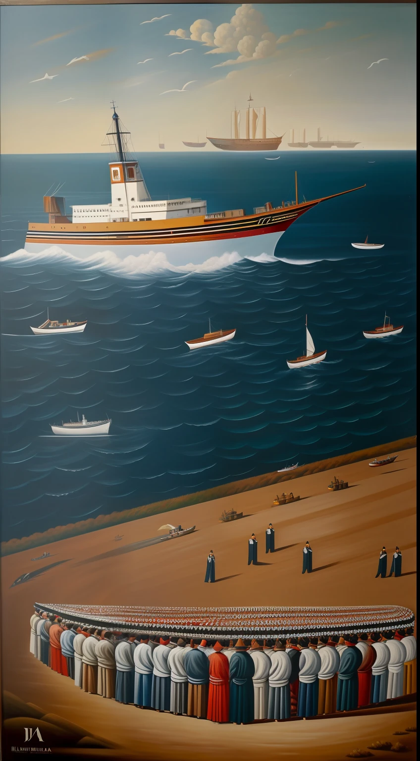 The painting ̈The landing of the 33 ̈ by the Uruguayan painter Juan Manuel Blanes , representada con personajes con vestuario y objetos del siglo 21, movimientos, ultra-high def, obra maestra
