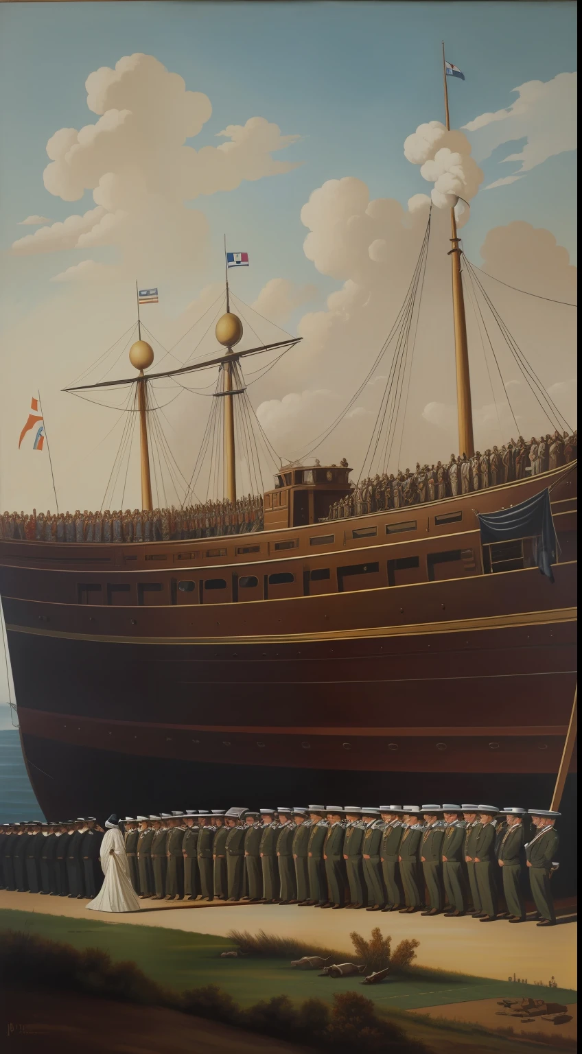 The painting ̈The landing of the 33 ̈ by the Uruguayan painter Juan Manuel Blanes , representada con personajes con vestuario y objetos del siglo 21, movimientos, ultra-high def, obra maestra