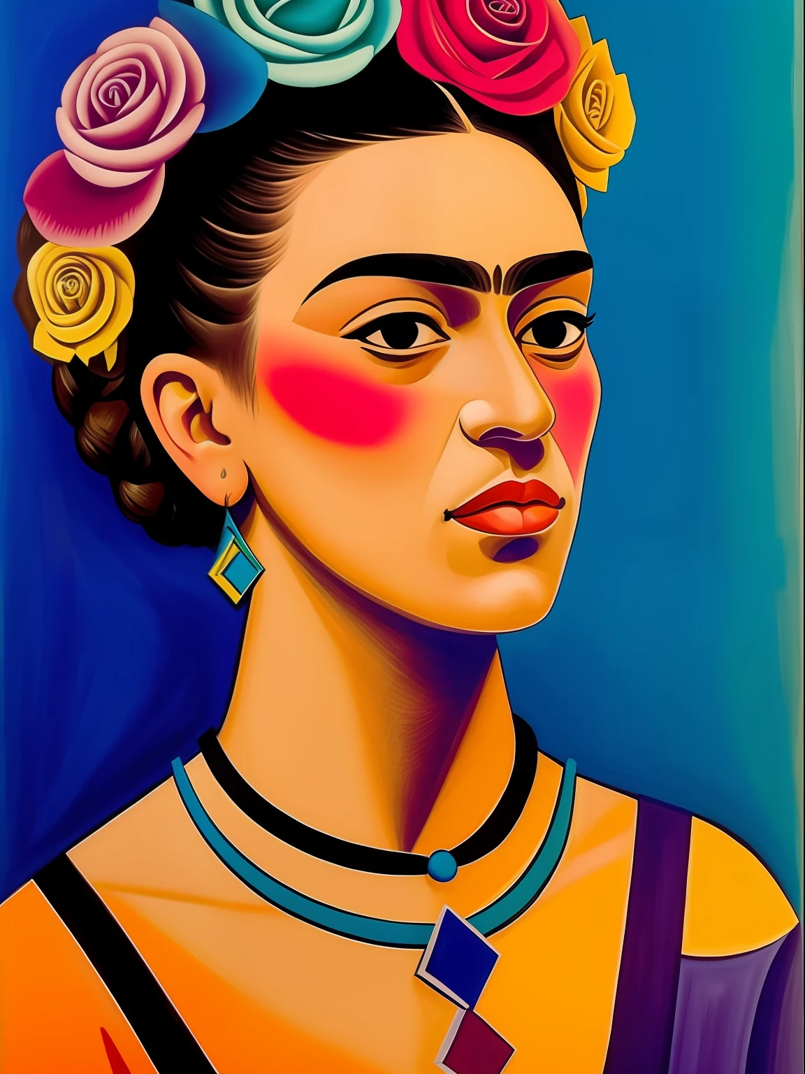 una obra de Pablo Picasso al estilo de Frida Kahlo contrastes, colorido, texturas, ultra alta definicion, obra maestra