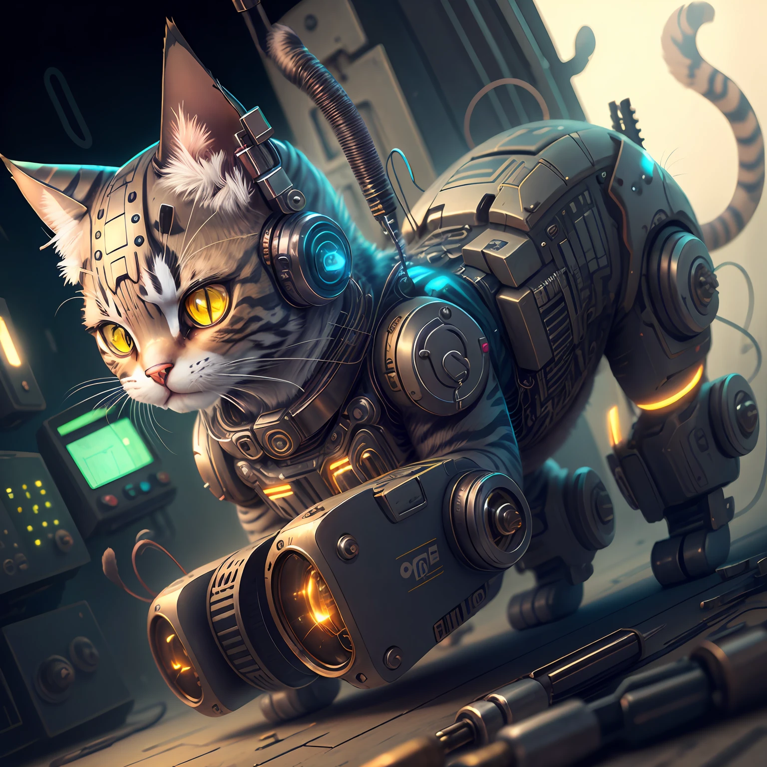 cat, cyborg, cute