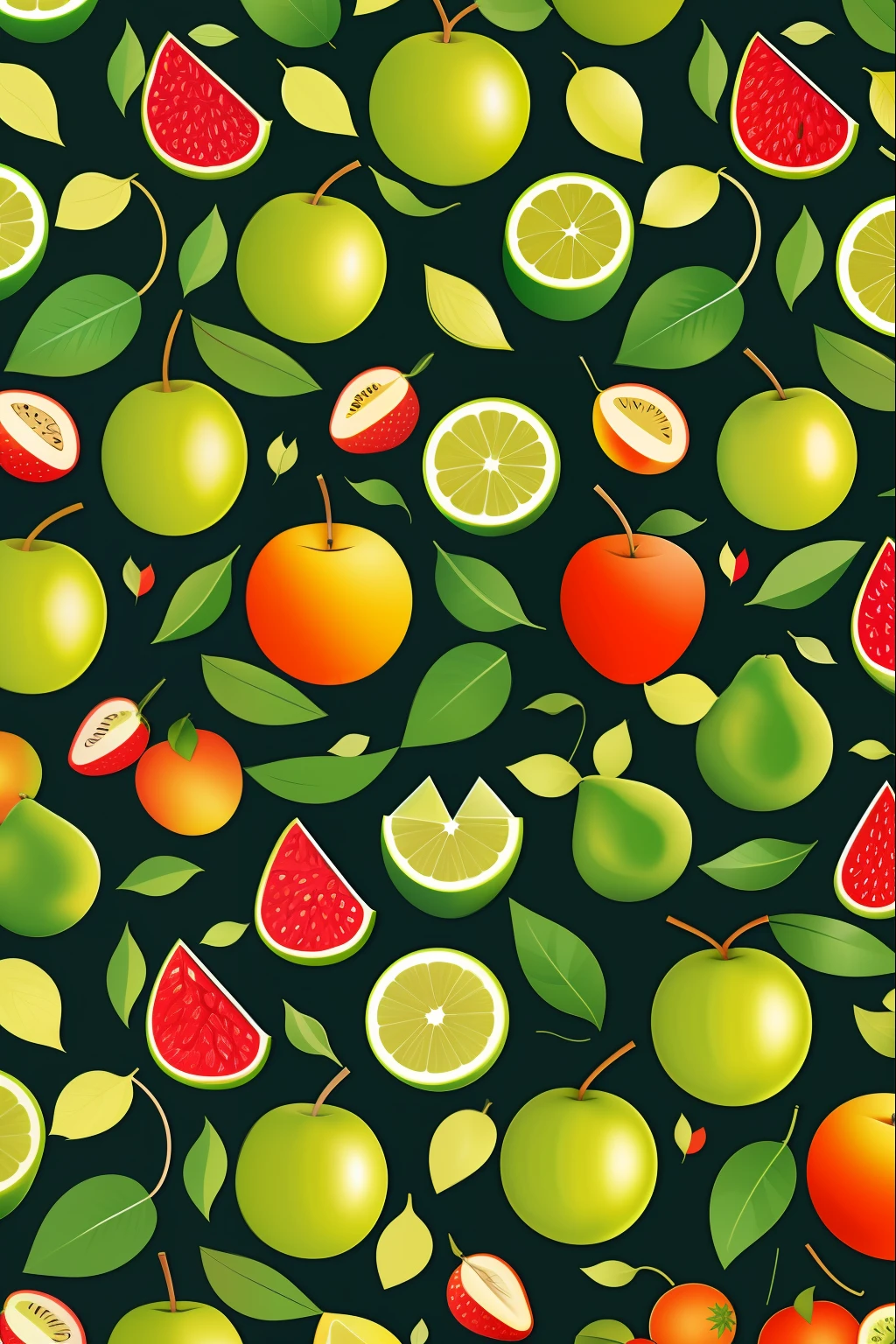 Fruit patterns, multicor, fundo verde