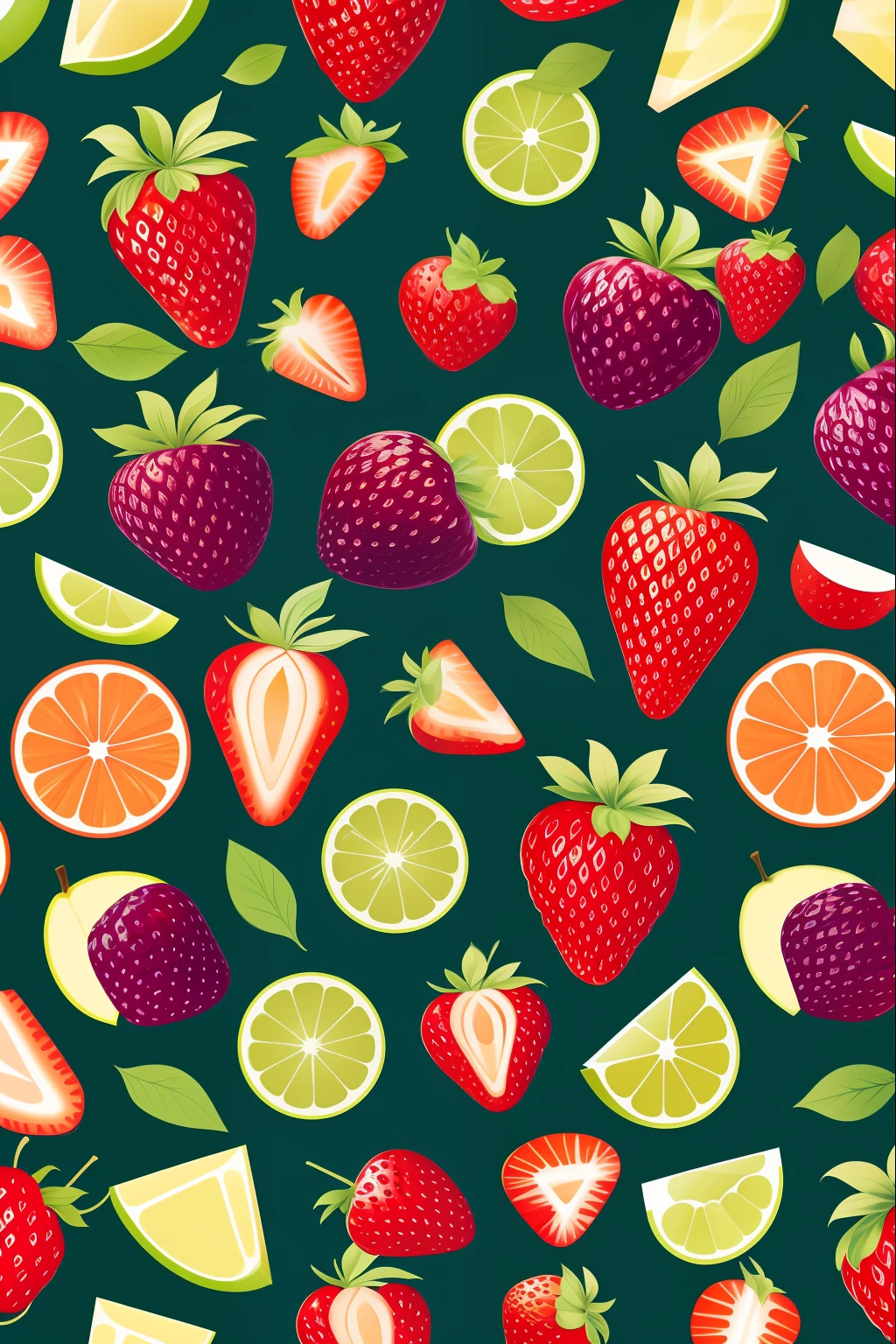 Fruit patterns, multicor, fundo verde