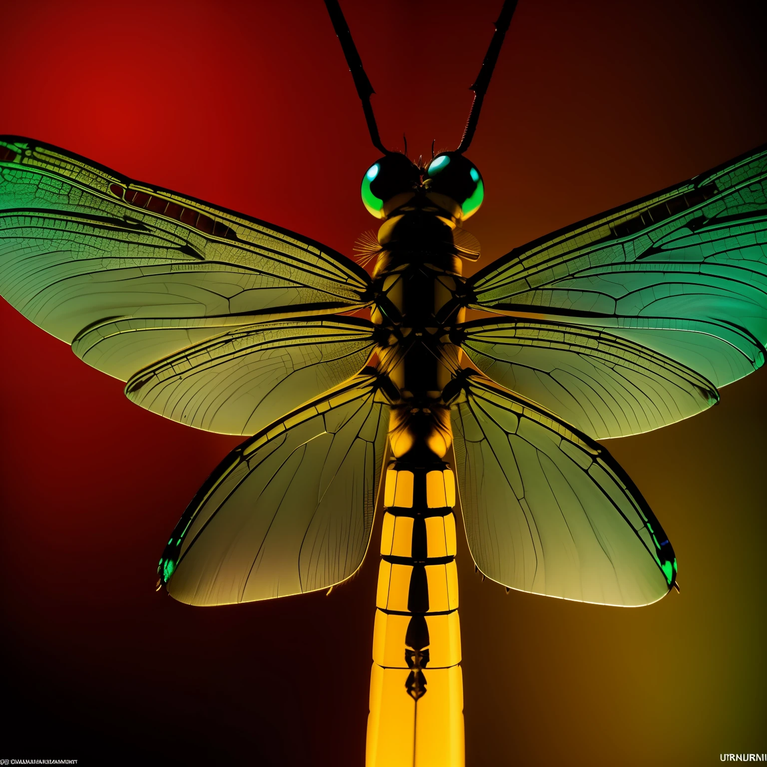 Ultra-detailed microscopic view of a dragonfly's wing, nervaduras detalladas y realzadas, los alveolos con brillo tornasolado, that varies in pitch in each socket, the view occupies the entire image Contrast lighting, dramatic illumination, Foto realism, Ultra detallado, colores brillantes, barniz brillante, todos los colores contrastantes, wall paper Disco duro , Cinematographer, movie, Kinematic, realista, (8k, Foto RAW, La mejor calidad, Obra maestra:1.2), (realista, fotorrealista:1.33),