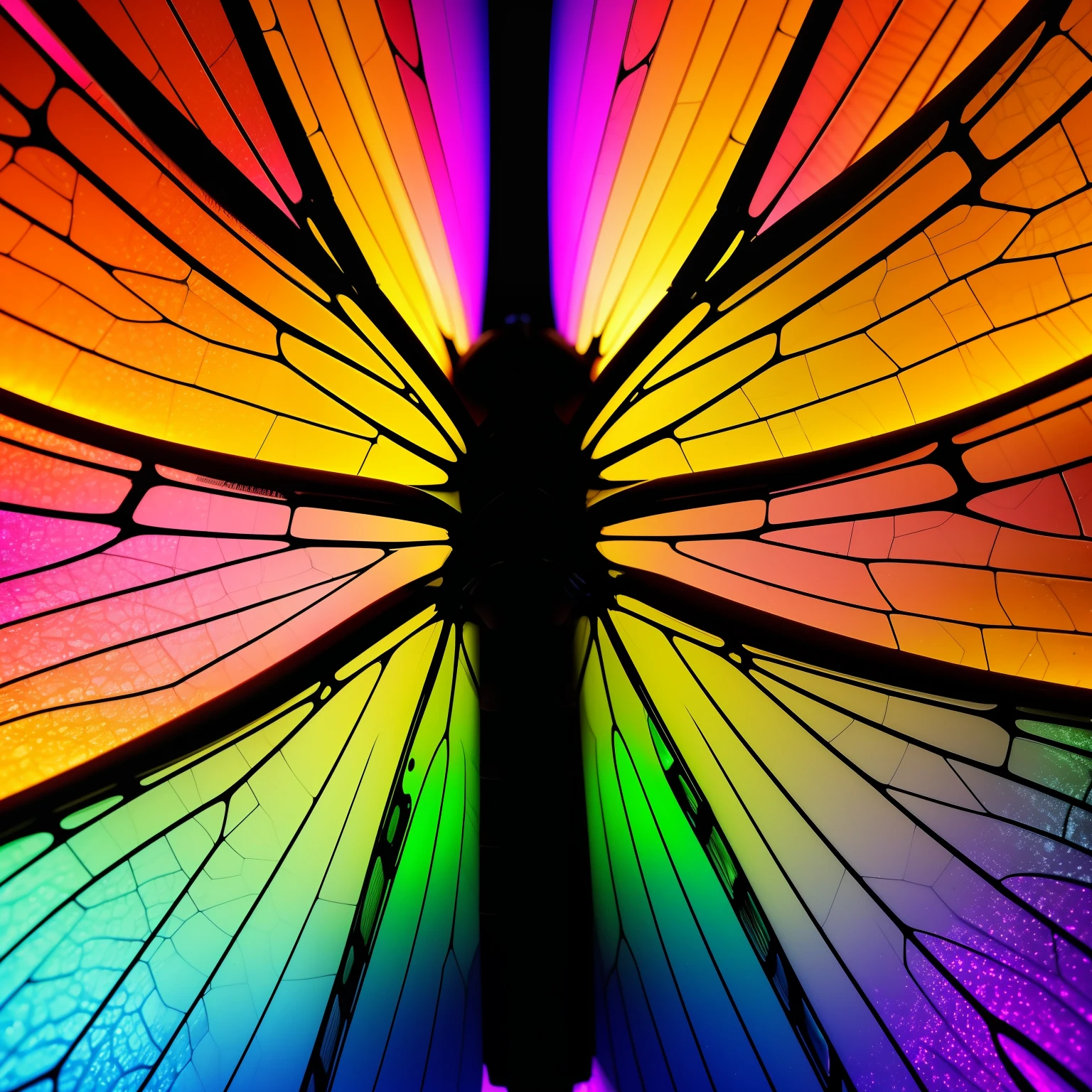 Enlarged photo of a part of a dragonfly's wing, multicolor ,Ultra-detailed microscopic view of a dragonfly's wing, nervaduras detalladas y realzadas, los alveolos con brillo tornasolado, that varies in pitch in each socket, the view occupies the entire image Contrast lighting, dramatic illumination, Foto realism, Ultra detallado, colores brillantes, barniz brillante, todos los colores contrastantes, wall paper Disco duro , Cinematographer, movie, Kinematic, realista, (8k, Foto RAW, La mejor calidad, Obra maestra:1.2), (realista, fotorrealista:1.33),