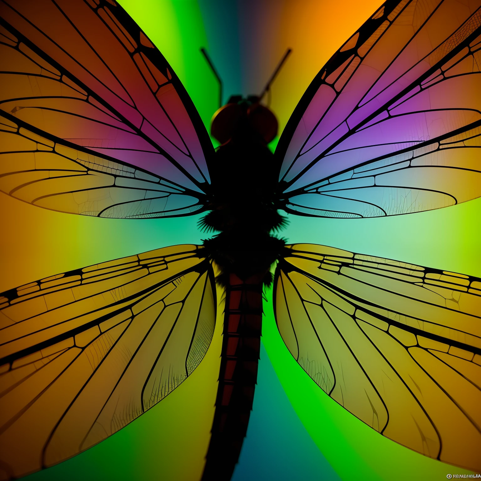 ONLY enlarged photo of a part of a dragonfly's wing, multicolor , neon, fosforescente, Ultra-detailed microscopic view of a dragonfly's wing, nervaduras detalladas y realzadas, los alveolos con brillo tornasolado, that varies in pitch in each socket, the view occupies the entire image Contrast lighting, dramatic illumination, Foto realism, Ultra detallado, colores brillantes, barniz brillante, todos los colores contrastantes, wall paper Disco duro , Cinematographer, movie, Kinematic, realista, (8k, Foto RAW, La mejor calidad, Obra maestra:1.2), (realista, fotorrealista:1.33),