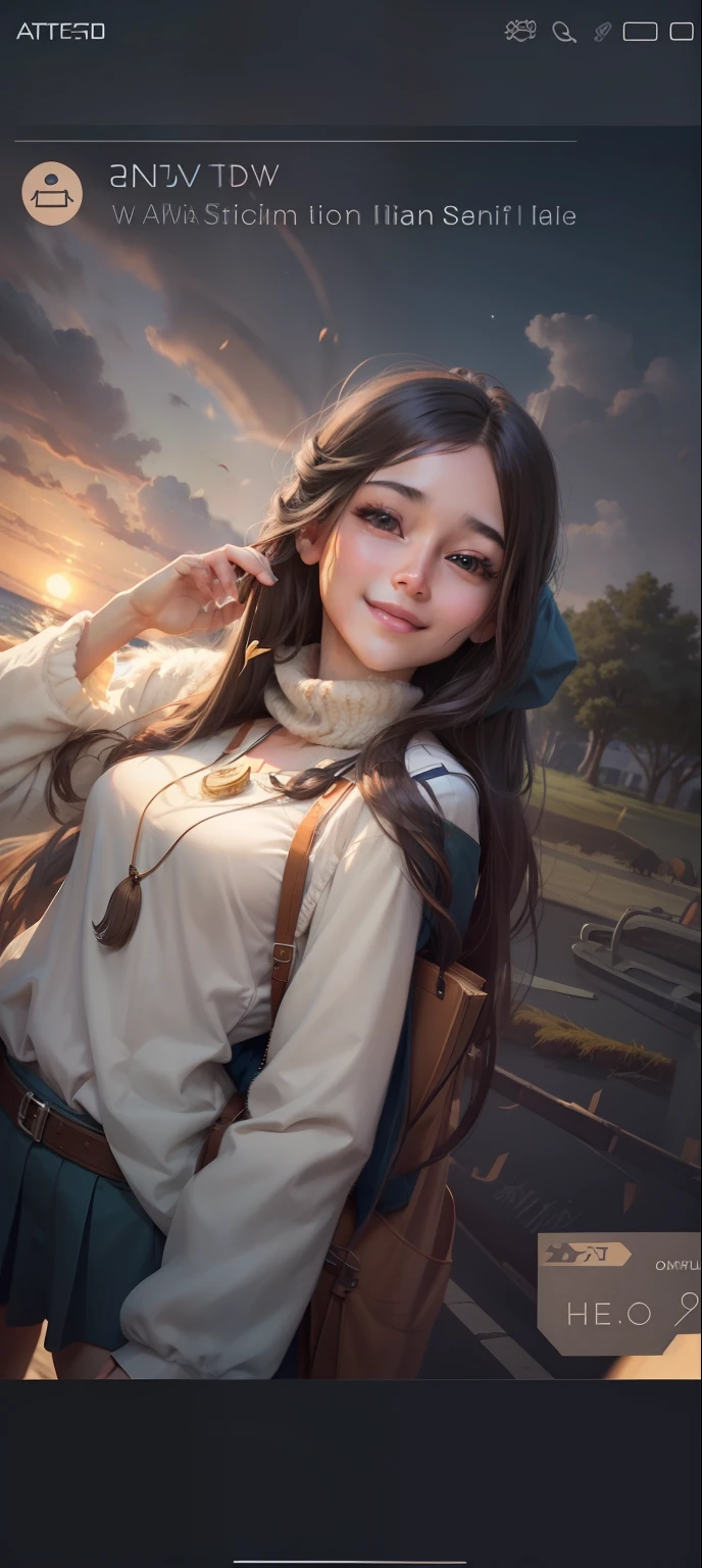 Realistic animation girl with long hairs with a small smile on her beautiful face