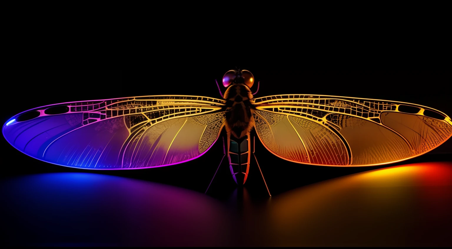 Ultra Magnification , zoom 100 veces, Enlarged photo of a very small part of a dragonfly's wing, multicolor , neon, fosforescente ,colores vivos como leds ,nervaduras detalladas y realzadas, los alveolos con brillo tornasolado, that varies in pitch in each socket, the view occupies the entire image Contrast lighting, dramatic illumination, Foto realism, Ultra detallado, colores brillantes, barniz brillante, todos los colores contrastantes, wall paper, screen saver, Disco duro , Cinematographer, movie, Kinematic, realista, (8k, Foto RAW, La mejor calidad, Obra maestra:1.2), (realista, fotorrealista:1.33),