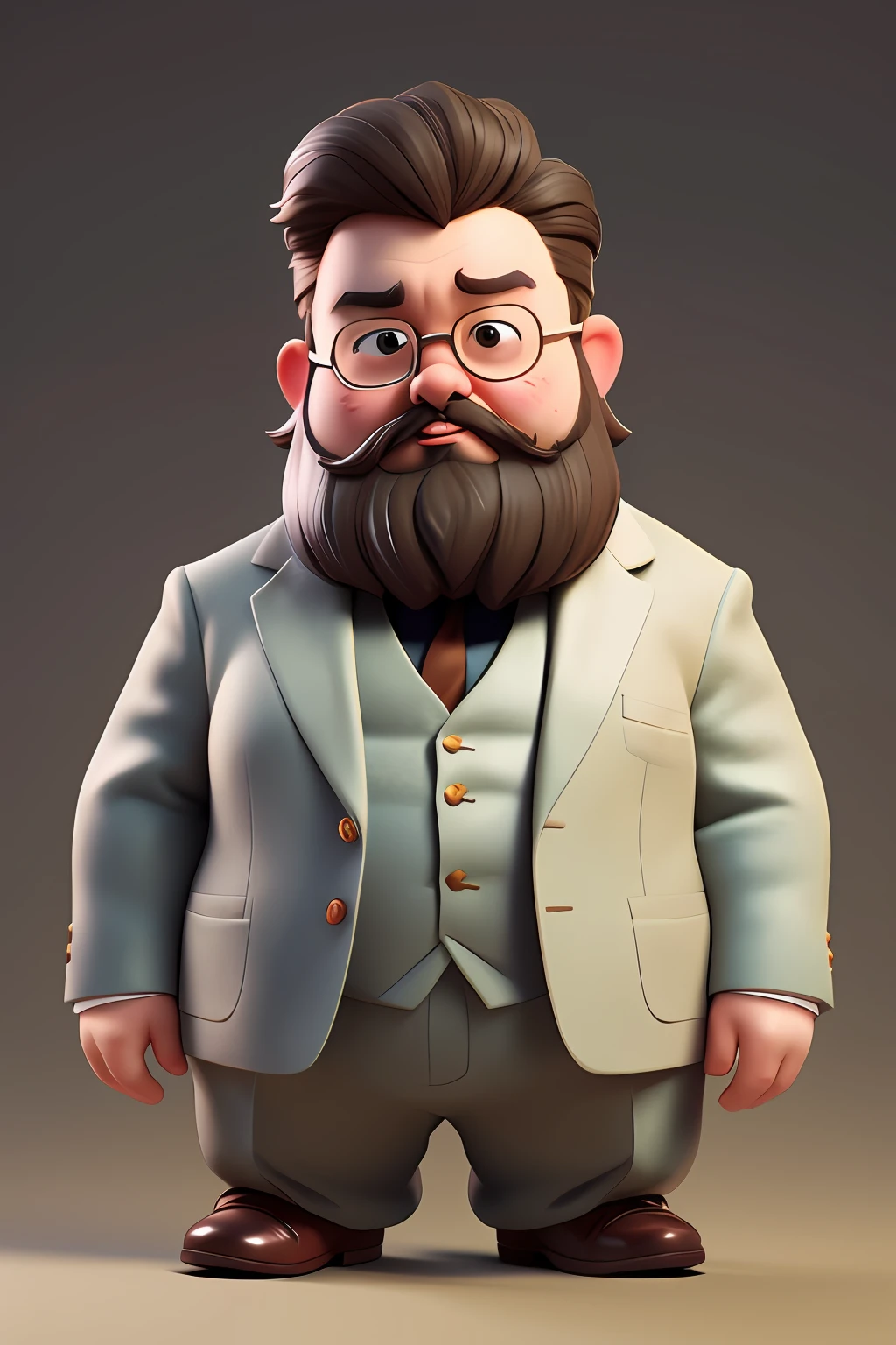old professor, charles spurgeon, no glasses, fat, groom suit, short hair, chubby, bearded, gray, professor, wise, chibi, cute, tiny, cinematic, 3d, pixar, disney, blurred background, gradient background, looking like serious