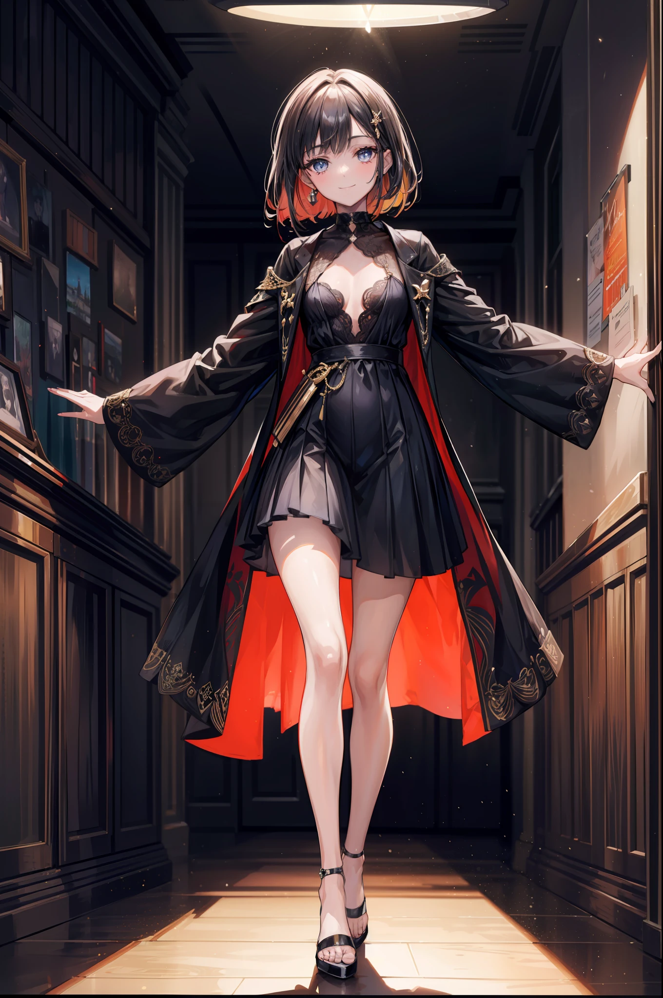 A young supermodel parading down a Paris catwalk. Luce un look rompedor y vanguardista. The walkway is spectacularly lit. He faces the camera with a firm and decisive step and smiles sweetly...........