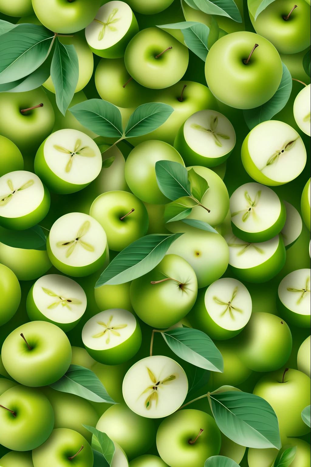 Patterns of green apple fruits, fundo branco