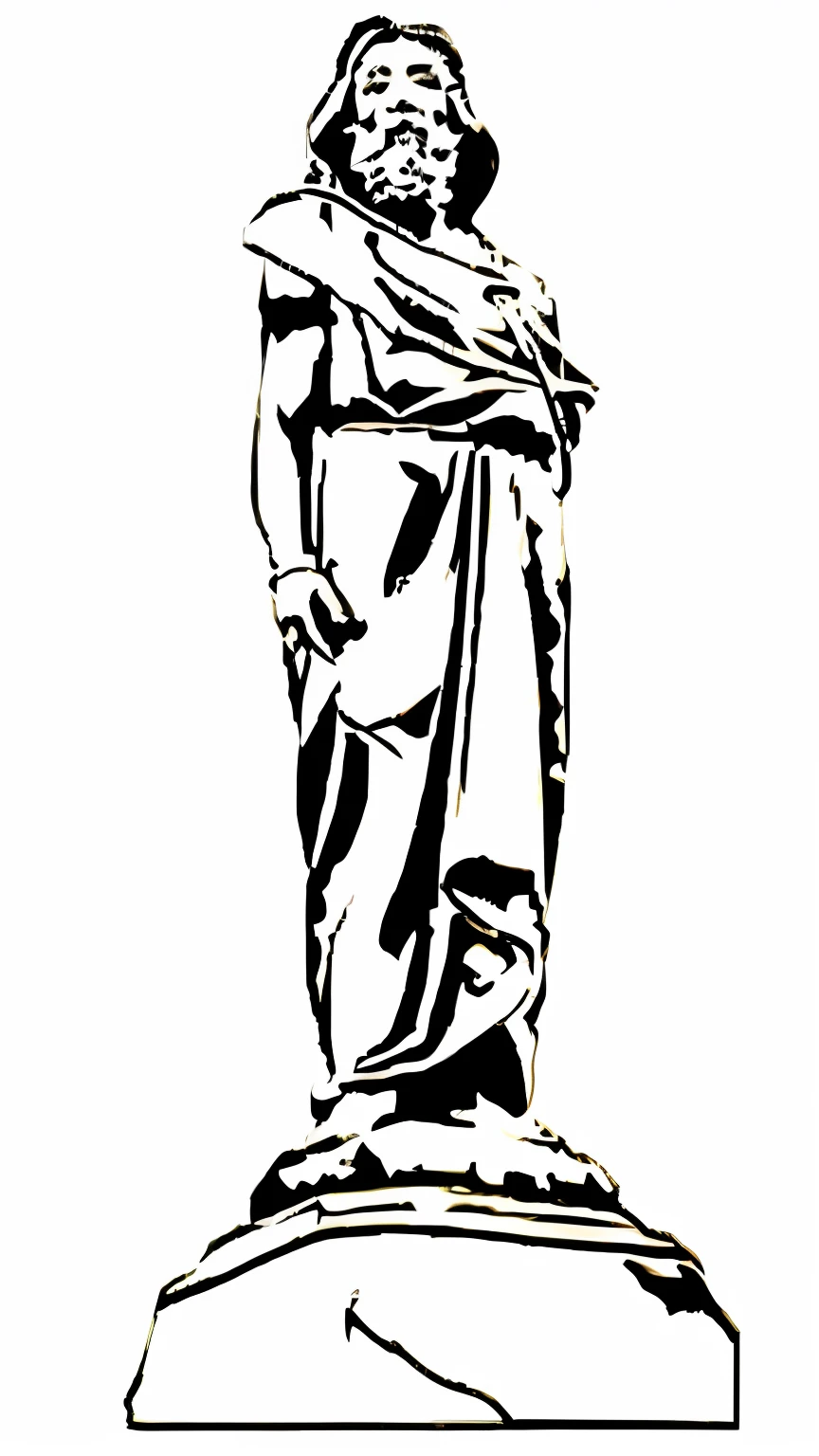 "Greek statue of a man with beard, with a classic and expressive silhouette, detalhes cuidadosamente esculpidos, with traces remaining from Roman influence, capturing the essence of ancient art."