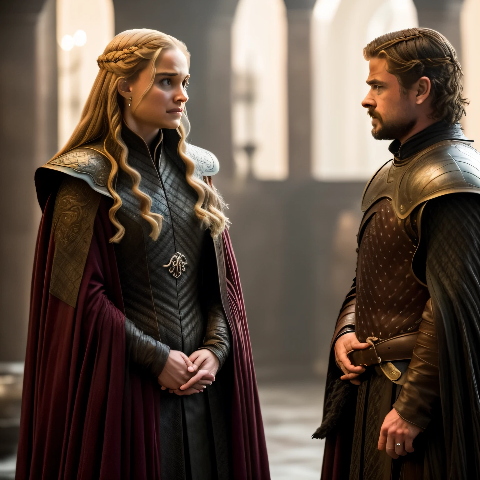 chris hemsworth da casa lannister e natalie portman da casa targeryan em game of thrones