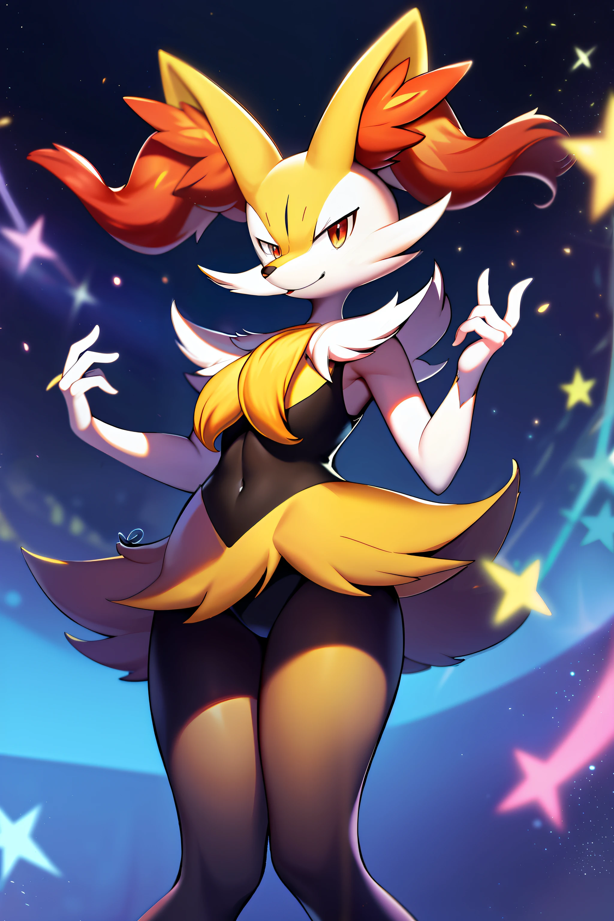 Blick auf den Betrachter, (Braixen, Pokemon, Haltestock in einer Hand, Pelz), (stehend), massiver Hintern, Po Fokus, sexy furry,
