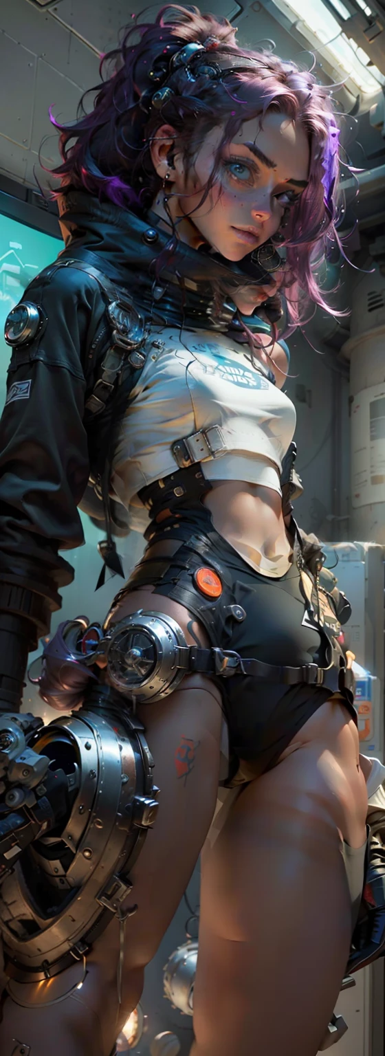 homem e mulher (space nomads) o multiverso de high-master, intrincado em uma estacao espacial, homem cabelo branco olhos ciano e, pele parda , forte, mulher cabelos brancos e olhos verdes, roupas estilo cyberpunk , ultraspace, space punk, mosha, rutkowski.