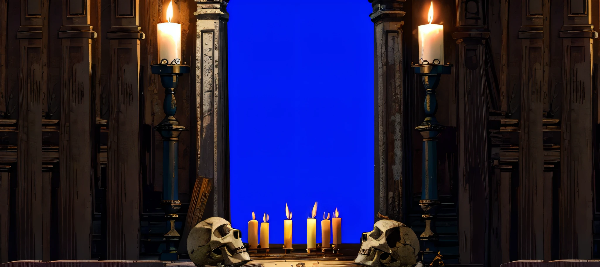 skull on an altar in dark abandoned church, sconce, candles BREAK
((masterpiece:1.2, best quality)), 4k, high quality, solo BREAK
to8contrast style,