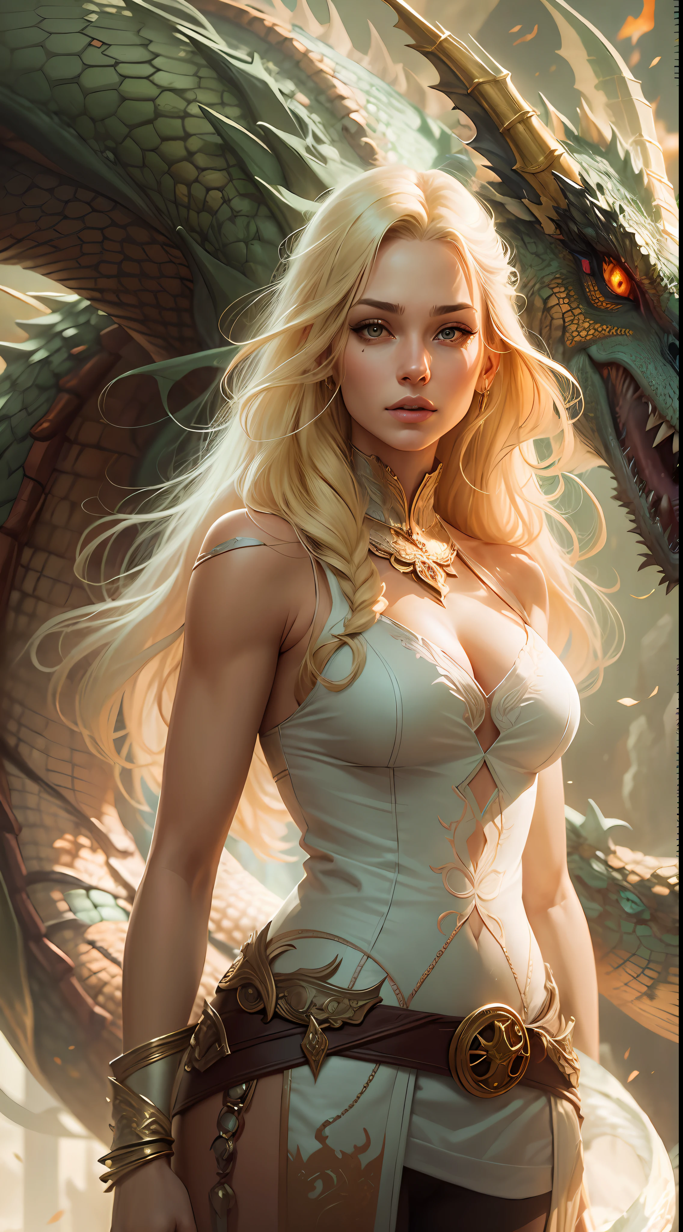 blond woman standing next to a dragon,the woman and the dragon are detailed,epic fantasy art style hd, the dragon girl portrait, fantasy art behance, epic fantasy art style, detailed fantasy art, graphic artist magali villeneuve, devianart and cgsociety, legend of the cryptids, epic fantasy art portrait, detailed digital art