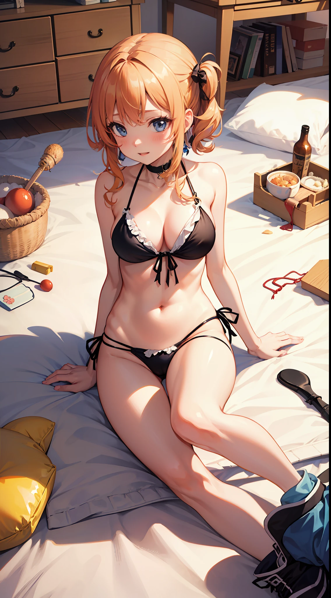 top-quality、masutepiece、An incomparable masterpiece、1girl in、The bikini、Large breasts、all-fours、Close、Cute anime illustration、the beach、