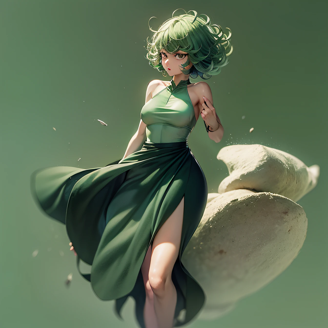 (obra-prima, melhor qualidade: 1.2), Tatsumaki de One Punch Man, de costas, bund, mostrando a bunda, sensual, standingn, vestido preto de Tatsumaki, full body