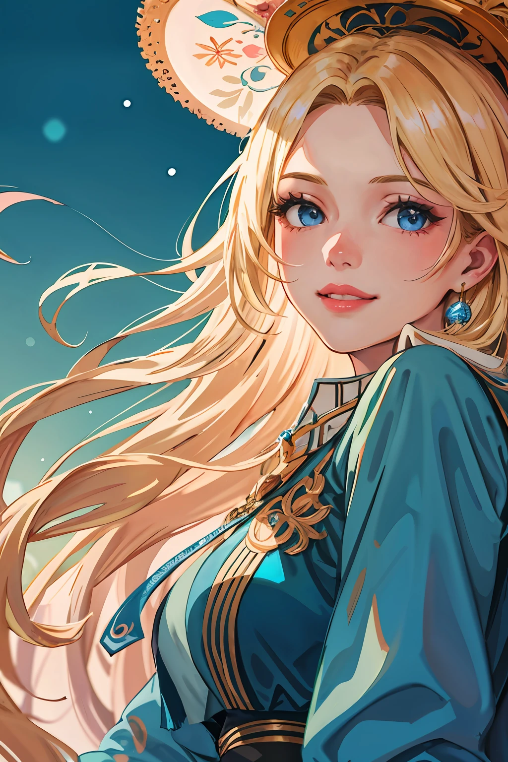 (highres, best quality:1.2), radiance, soft contours, beautiful drawing, 1girl, cowboy shot, (soft focus:1.5) on the Foreground, (Bokeh-filled Foreground:1.2), Shallow Depth of Field, Delicate Blur, Subtle Transitions, Depth and Atmosphere, masterpiece,ultra realistic,32k,extremely detailed CG unity 8k wallpaper, best quality, long blonde hair, blue eyes, lovely smile, pink lips, fashion clothes, blue colors, royal blue,
