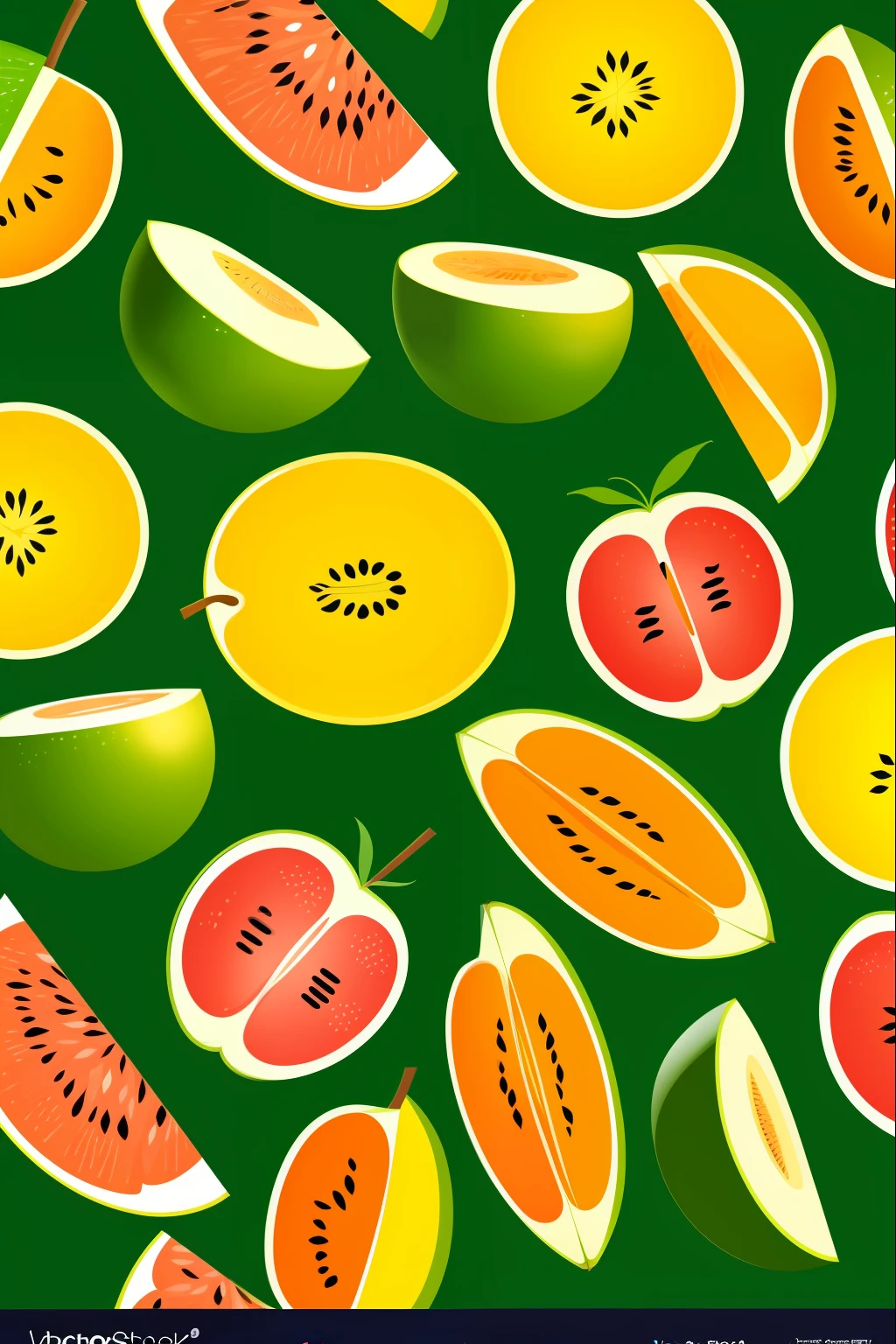 Melon fruit patterns, fundo verde