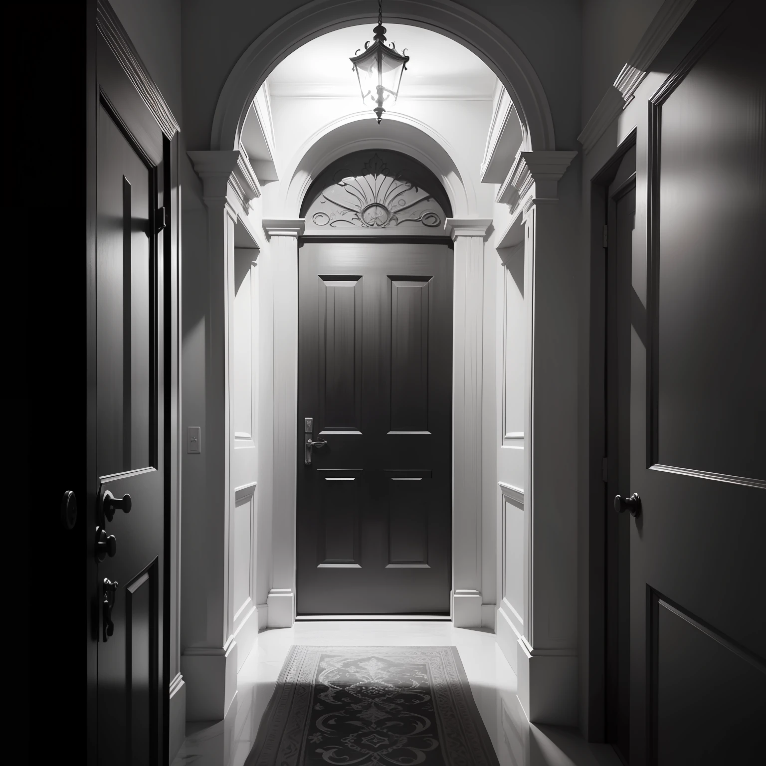 portas, corredor, sala, high resolution, desenho de fantasia, pencil strokes, preto e branco