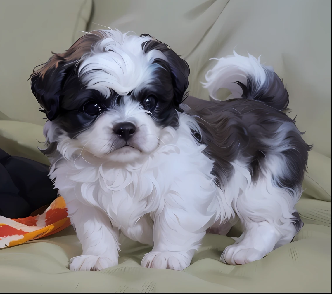 Crie uma imagem encantadora de um cachorro fofo e sozinho. He's curious, observes and promotes unity and friendship. ((8k, fotos RAW, qualidade superior, obras-primas), RAW color photos high definition professional close-up photos, (realista, fotorrealismo: 1.37), (mais alta qualidade), (melhores sombras), (better illustrations)