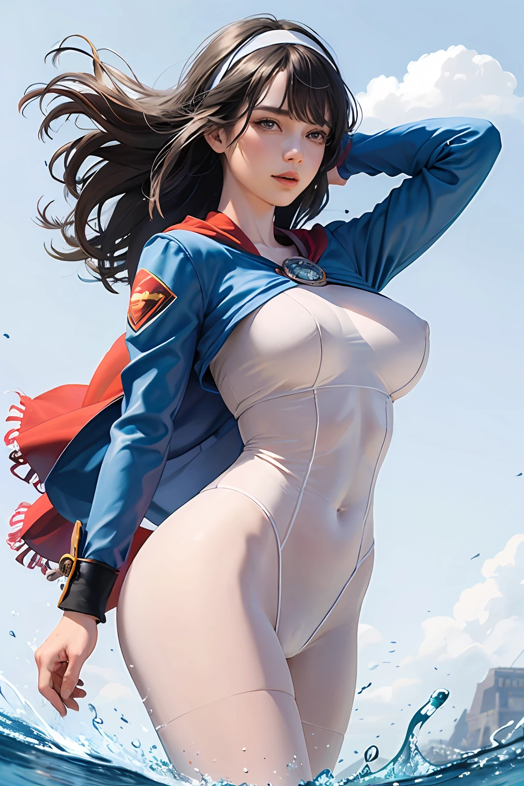 (tmasterpiece,top Quority,best qualtiy,offcial art,Beautiful and aesthetic:1.2),(1girl),Extremely detailed,Colorful,highestdetailed,offcial art,统一 8k 壁纸,1girll,Huge breasts,, 独奏, Headbands, She's wet, Erotic light blue Superman uniform,nudegirl ,Tong,Supergirl,Take aphrodisiacs,Lewd expression, exteriors, Skysky, brunette color hair,long hair flowing, exposed bare shoulders, standing on your feet,grassy fields, nigh sky,Bigchest, wetclothes, From the front side, hair straight, mostly cloudy sky, Wet hair (((tmasterpiece),(Very detailed CG unity 8K wallpaper),best qualtiy,,独奏,1girll,cinmatic lighting,detailed back ground,beatiful detailed eyes,Bright pupils,(Very fine and beautiful),(Beautiful and detailed eye description),ultra - detailed,tmasterpiece,)),facing at camera,Leakage out of the breast,Expose the lower body,nakeness,leering,Protruding underparts,Camel toes,cleavage,absurderes,A high resolution,ultra - detailed),she is soaking wet,独奏,mature,(Very long hair,brunette color hair),比基尼,cleavage,nakeness,Obscenity,legs are open,Emotive expressions,Open-mouthed,Pussy bulge,with no underpants,Expose the genitals,Camel toes,Protruding ,extremely large bosom,Cocked buttocks,Raised sexy,Colorful,Most detailed,exteriors,fully body photo