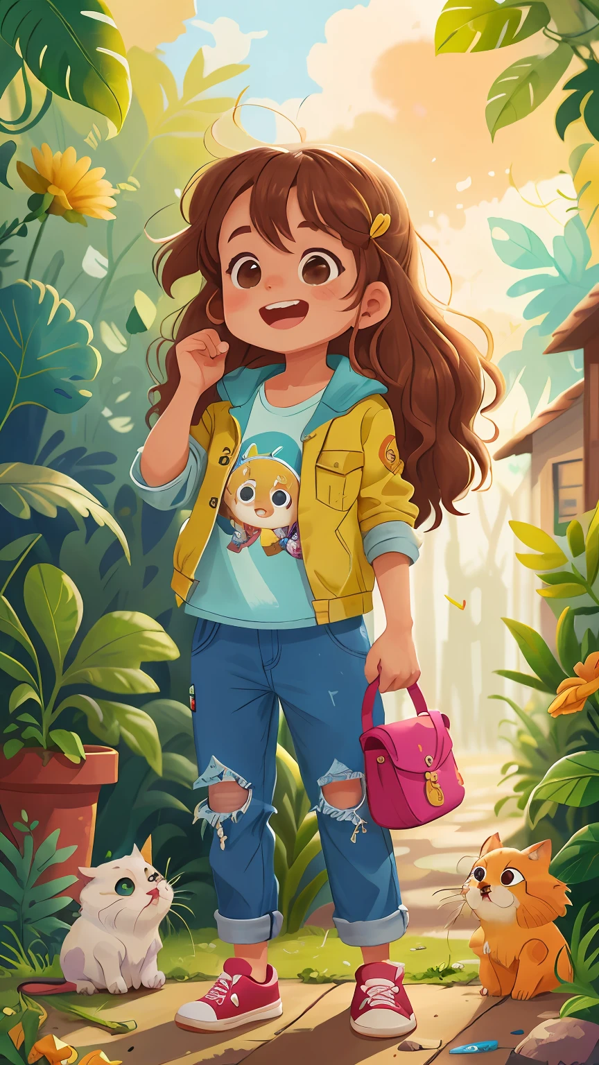 Aquarela, uma garota encantadora de dez anos, with a captivating presence. Her hair is a cascade of brown curls, que brilham com os raios do sol. Sometimes, ela prende parte do cabelo com uma fita colorida, which gives a cheerful touch to your look. Her eyes are large and expressive, de cor castanho-esverdeada, transmitindo sua curiosidade e empatia. ensolarado, qualidade perfeita, (mess-house: 0.8), (obra-prima: 1.2) (Realista: 1.2) (Bokeh) (Melhor qualidade) (Pele detalhada: 1.3) (Detalhes intrincados) (8K) (Olhos de detalhe) (foco nítido), (Infeliz)
Tina tem um sorriso contagiante e covinhas que aparecem quando ela se diverte. Your skin is smooth and has a golden tone, lembrando o brilho do sol poente. Ela tem sardas leves no rosto, that give it an additional charm.
His favorite outfit is a worn-out denim jacket, combined with a colorful T-shirt emblazoned with constellation designs. She wears a pair of comfortable pants, perfeitas para suas aventuras ao ar livre. Tina is always wearing sturdy sneakers, prontos para explorar o mundo e descobrir novas maravilhas.