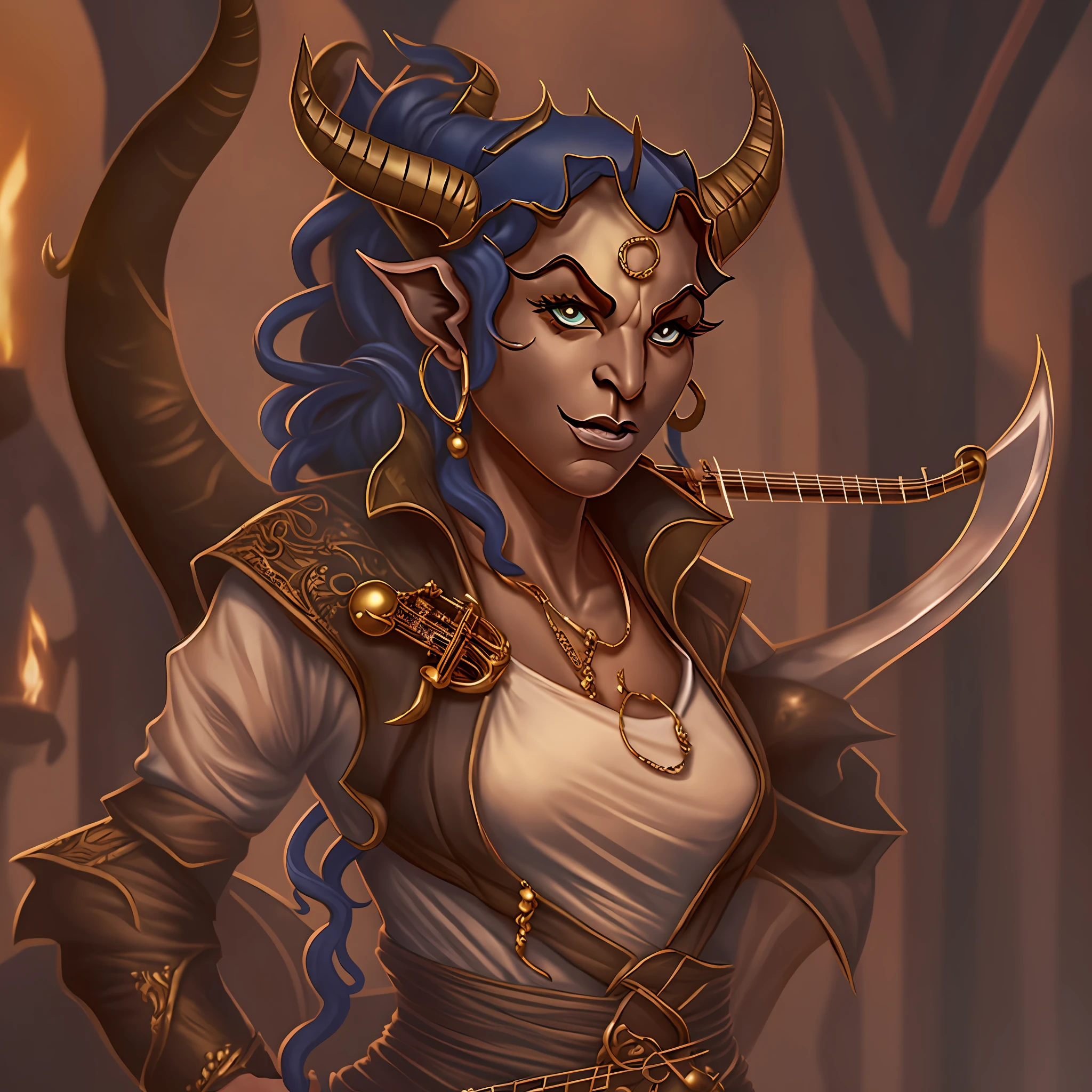 1girl, um personagem do RPG Dungeouns & Dragons, insanamente detalhado, ((((a female tiefling bard)))). Rosto centralizado, Rosto bonito, par de chifres na testa, olhos amarelos, cabelo loiro de fogo, elegante, sexy, corpo esguio, braceletes de couro, rosto muito bonito, sardas, charismatic, pele vermelha texturizada, Detalhes intrincados, Obra-prima, 8k, estilo cartoon