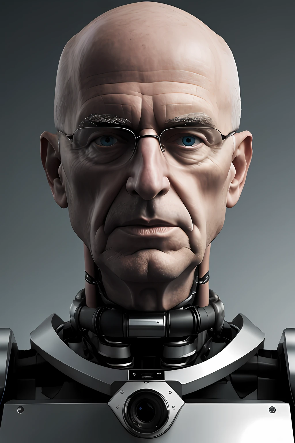 RAW Photo, DSLR BREAK (kkw-ph1:0.9) BREAK half body portrait of a philip kotler , combined with a robot in a background ... futuristic