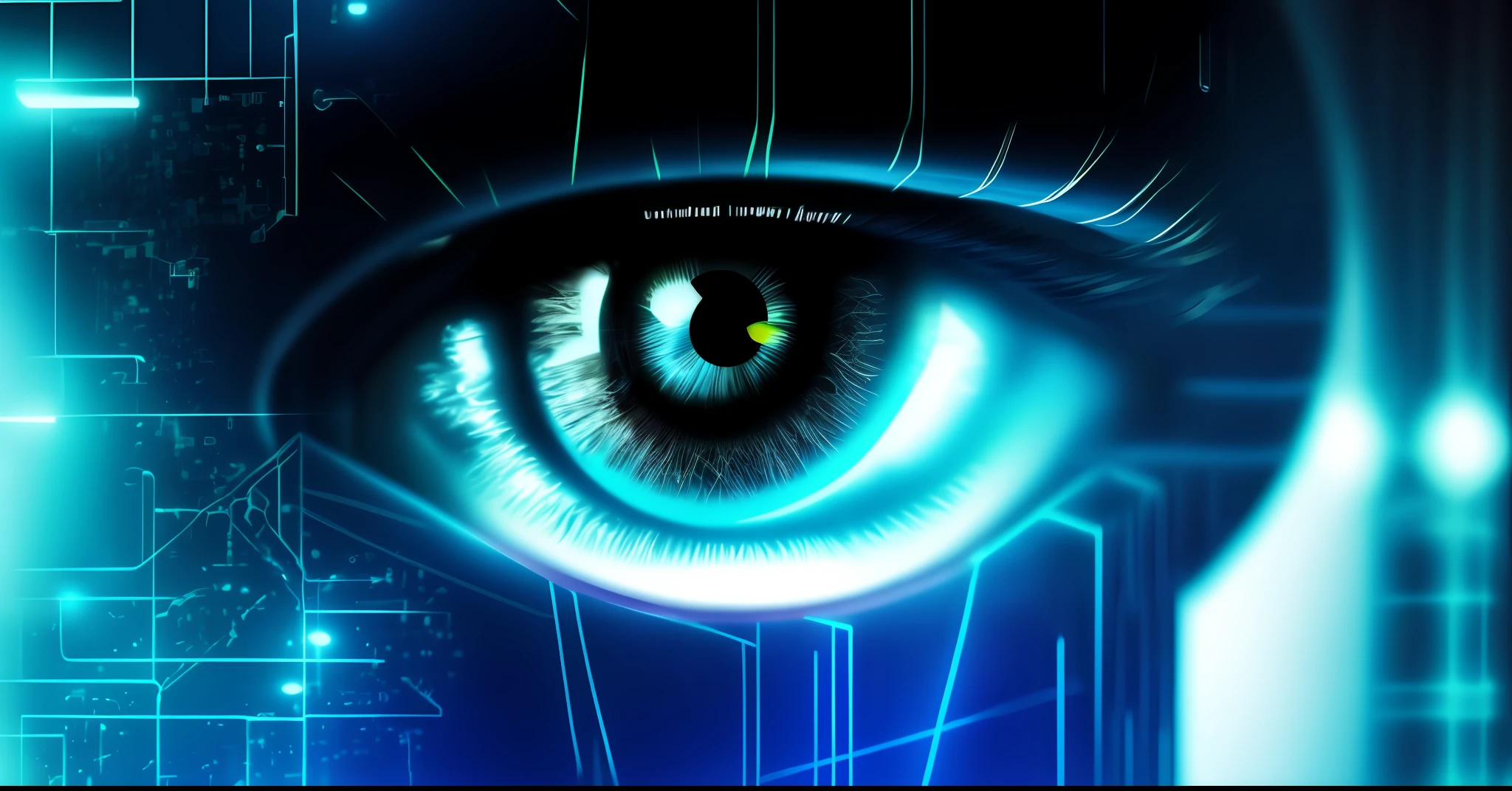 um close up da tela de um computador com um olho brilhante, cyber-eye, eye cyberpunk bionics, pale blue bright cybernetic eye, Cyber Brilhante - Olhos, O metaverso criptografado, olho techno, computer vision, Big Brother is watching you, robotic eye, olhos ciborgues azuis, cybernetic eyes implants, olhos ciborgues