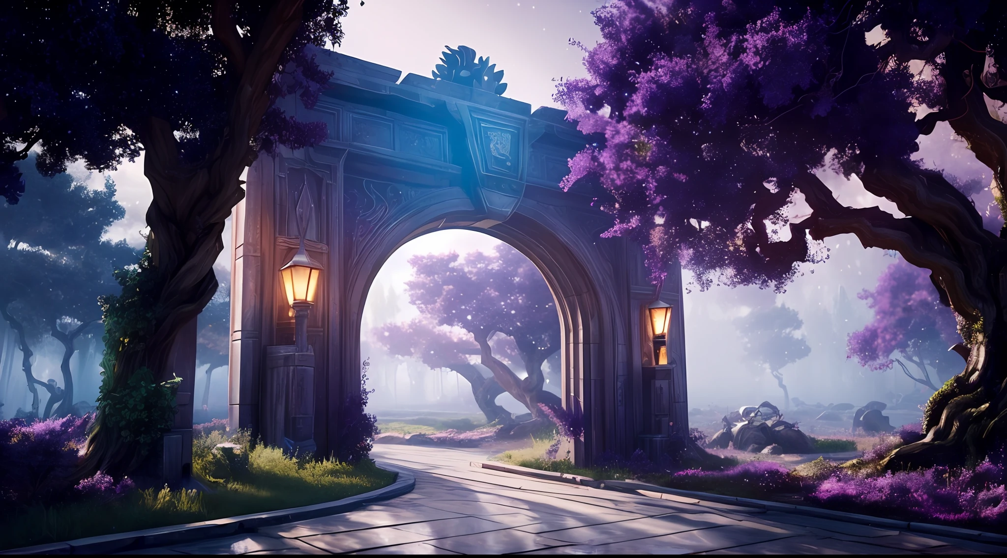 (Digital artwork:1.3) af (sketched:1.1) Octane rendering
Mysterious dense forests and large swathes (magical:1.2) gate
(portal:1.3) to the eternal kingdom, bladerunner, Intricate
(grape trees:1.2), massive tree in liquid metal, Realistic numbers
Draw portraits, shot at 8k resolution, petrol liquid, pastel
color, Splash Art, Blue and purple magic universe, light
Engraved with intricate details, (light particules:1.2), (Game
conception:1.3), (Depth of field:1.3), Global illumination,height
detailed,trending on artstationh