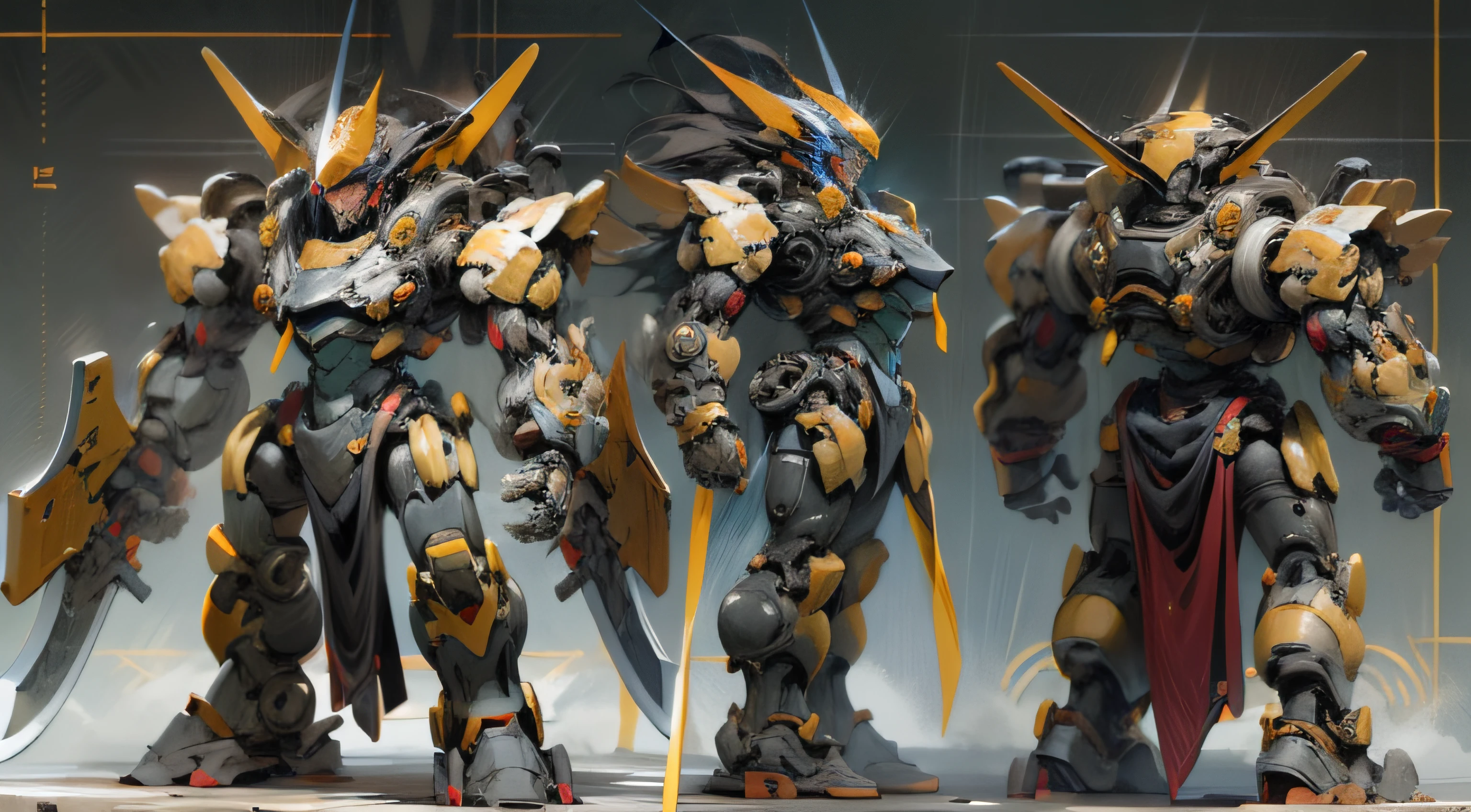 Imagine a colossal, battle-ready robot inspired by Ares, the Greek god of war. The robot's design is robust, built for combat, with a form that balances both offense and defense. Its arms are capable of delivering powerful blows, and its body is covered in advanced defensive systems. The color palette is dominated by red and black, with accents of gold for decoration. The robot wields weapons like a sword and an axe in its hands, and it is clad in full-body armor. This mechanical titan possesses advanced combat capabilities, including the ability to operate multiple weapons simultaneously and advanced defensive techniques. It can swiftly analyze battlefield conditions and formulate optimal strategies instantaneously. The style is reminiscent of Greek mythology reimagined through the lens of giant robot mechanics. Use photo hyper-realism, highly detailed, and high-resolution 16k. --ar 16:9 --v 5.1 --style raw --q 2 --s 750