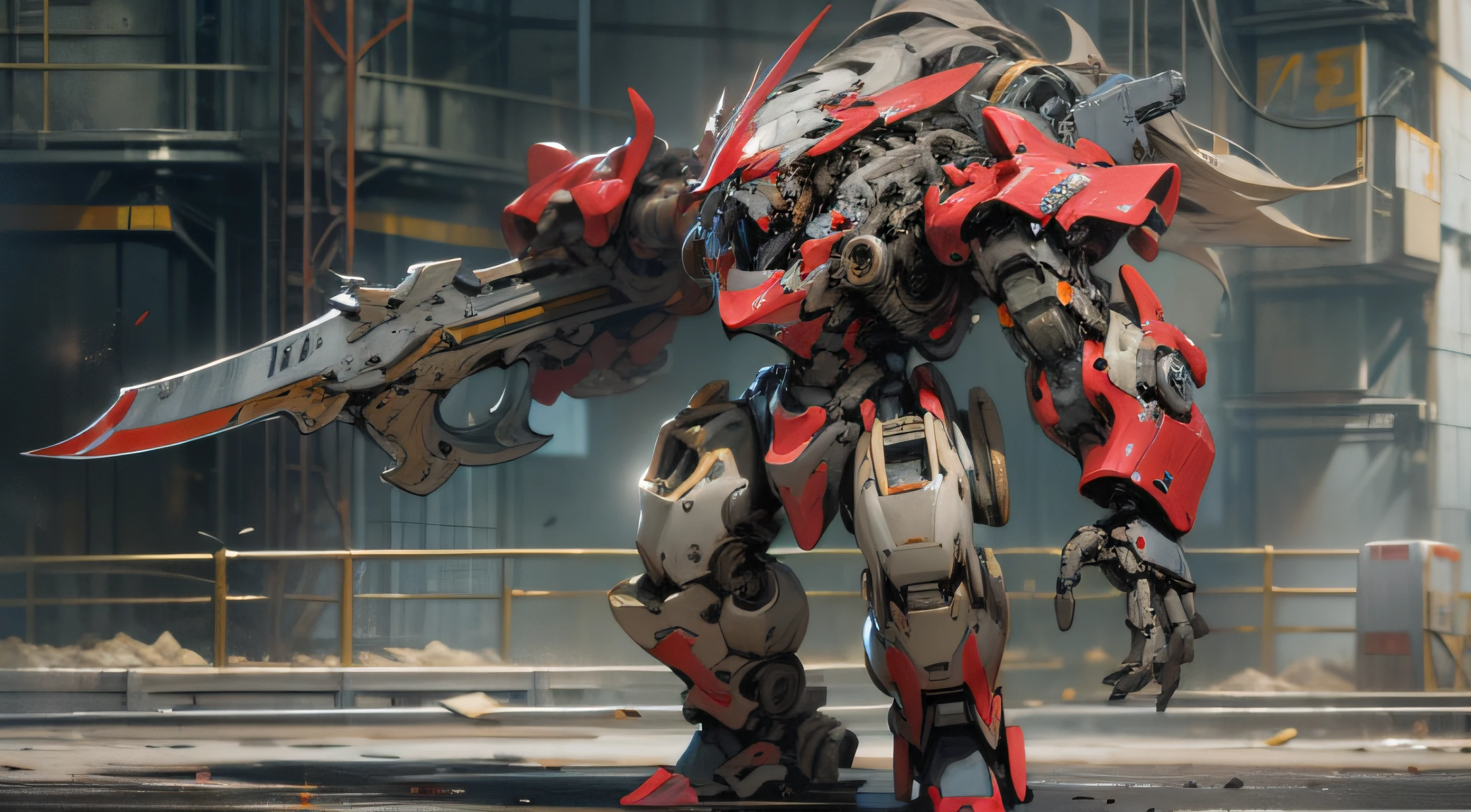 Imagine a colossal, battle-ready robot inspired by Ares, the Greek god of war. The robot's design is robust, built for combat, with a form that balances both offense and defense. Its arms are capable of delivering powerful blows, and its body is covered in advanced defensive systems. The color palette is dominated by red and black, with accents of gold for decoration. The robot wields weapons like a sword and an axe in its hands, and it is clad in full-body armor. This mechanical titan possesses advanced combat capabilities, including the ability to operate multiple weapons simultaneously and advanced defensive techniques. It can swiftly analyze battlefield conditions and formulate optimal strategies instantaneously. The style is reminiscent of Greek mythology reimagined through the lens of giant robot mechanics. Use photo hyper-realism, highly detailed, and high-resolution 16k. --ar 16:9 --v 5.1 --style raw --q 2 --s 750