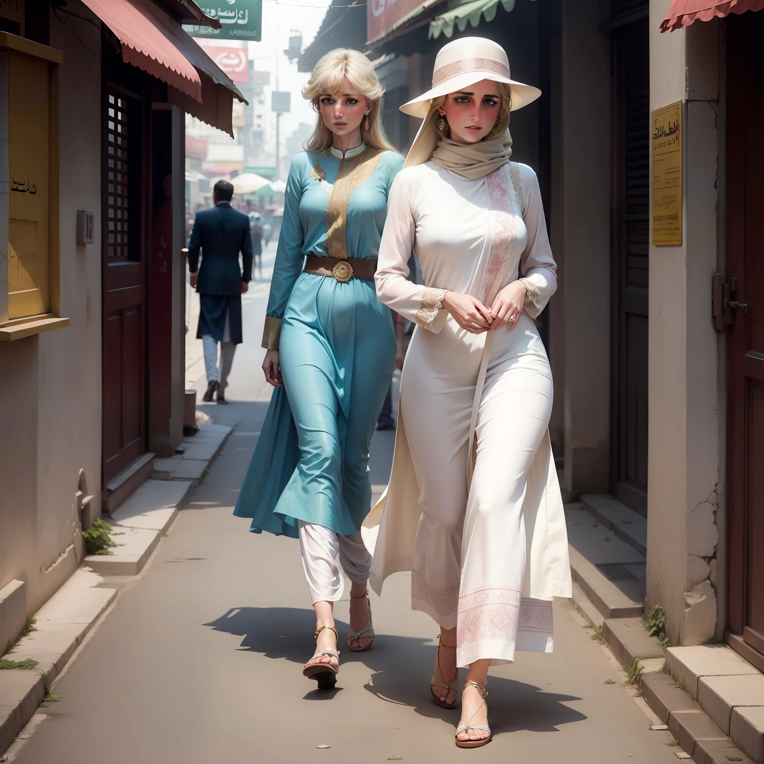 Lady Diana in shalwar khameez in Pakistani streets modeling