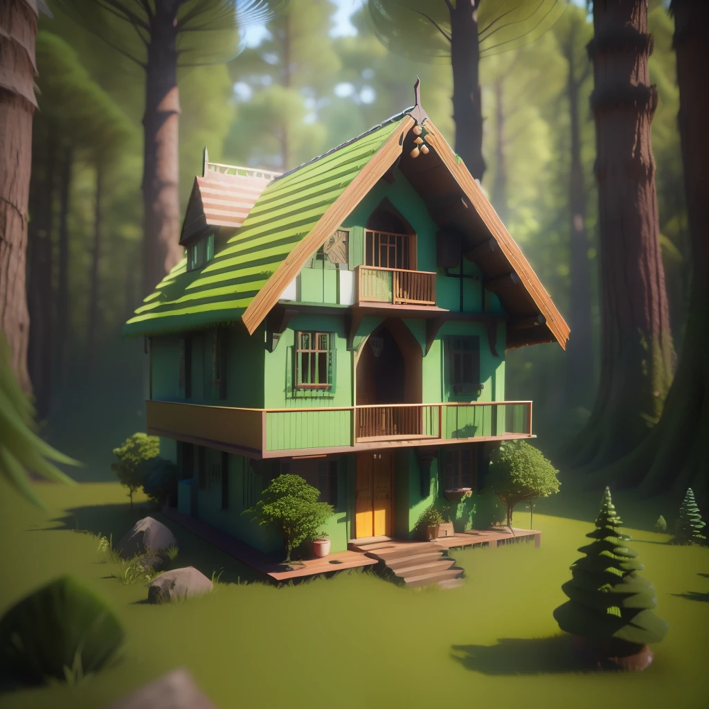 um close up de uma pequena casa no meio de uma floresta, 3d rendering stylized, 3 d render stylized, beautiful render of a fairytale, stylized as a 3d rendering, bonito 3 d render, rolands zilvinskis 3d render art, (octan render) estilo fantasia, 3 d stylize scene, Casa de bruxa na floresta