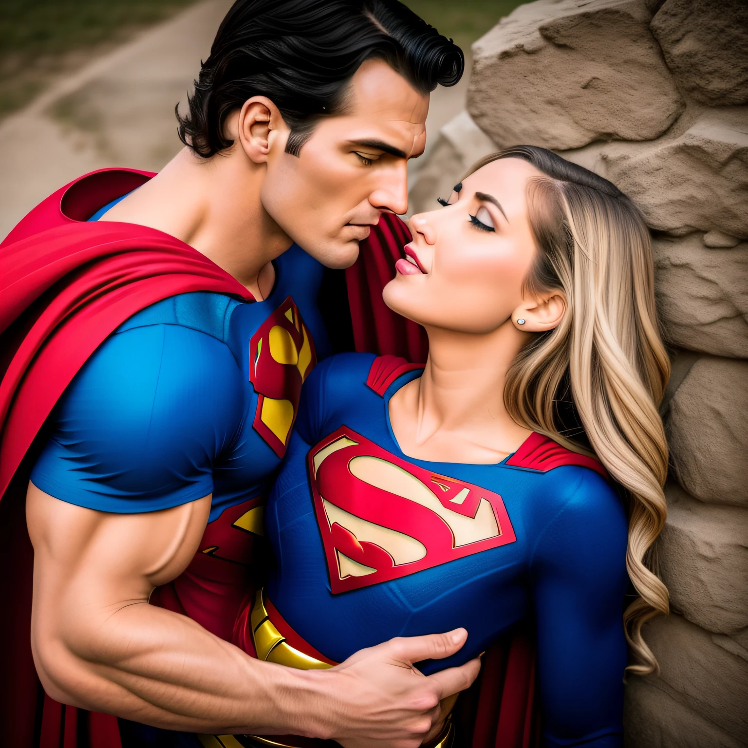 superman dandose un beso con superchica en la boca