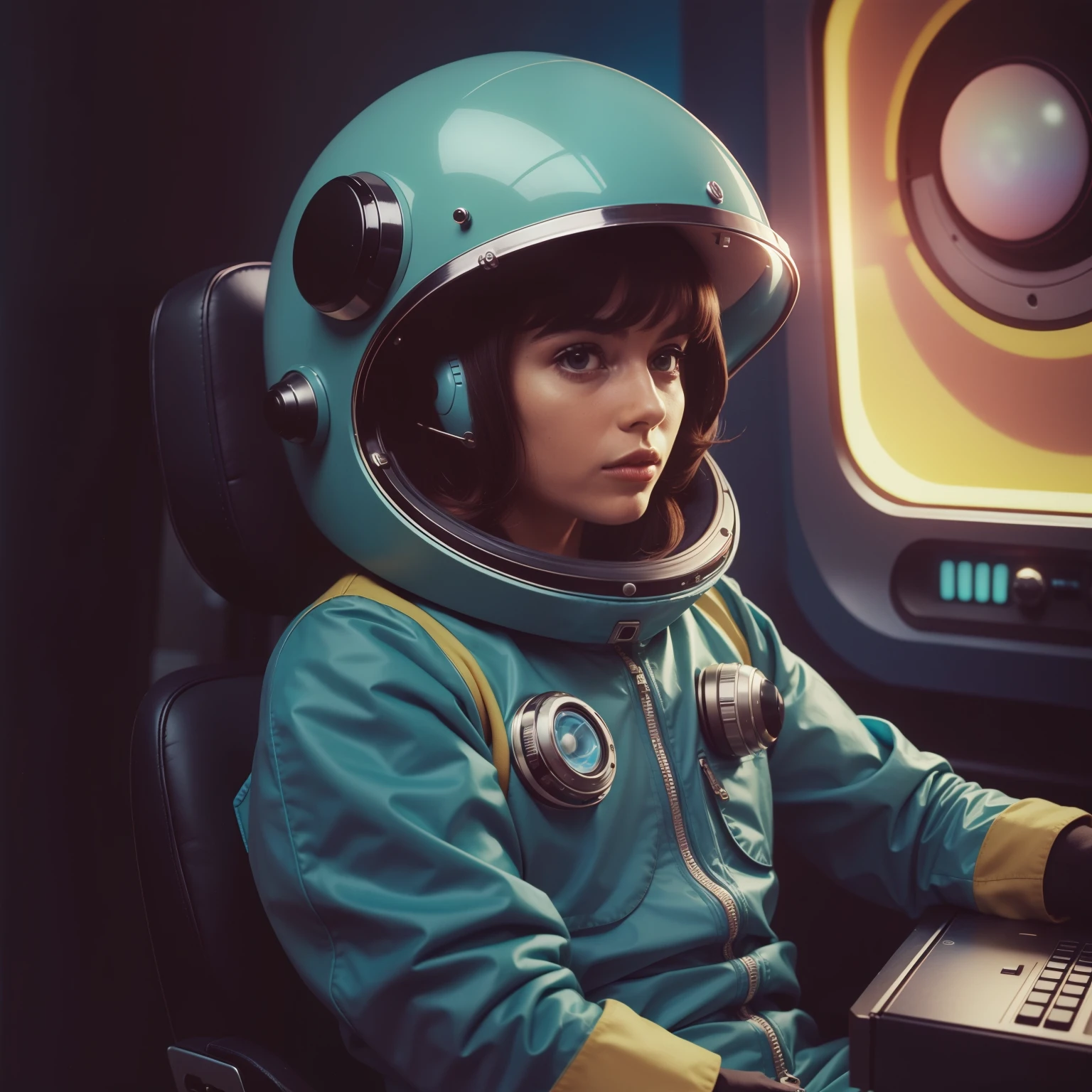 4k image from a 1960s science fiction film by Michael Gondry, 2001 - A Space Odyssey by Michael Gondry, pastels colors, Young people with animal mask and a mechanical pet at work, Retro-futuristic fashion clothes from the 60s with alien ornaments, Luz Natural, Psicodelia, futurista estranho, retro-futurista, photo-realistic, Sharp background details.