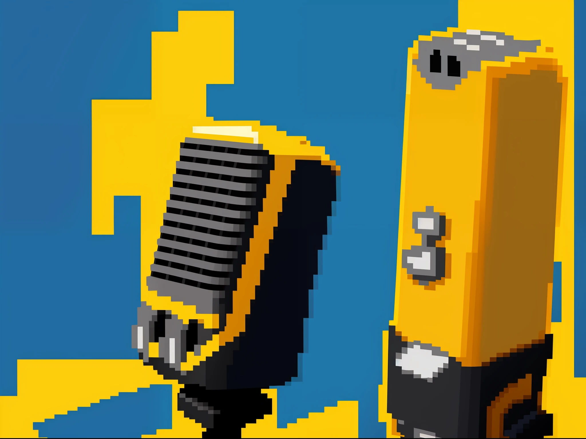 pixel art of a 2D microphone with yellow background