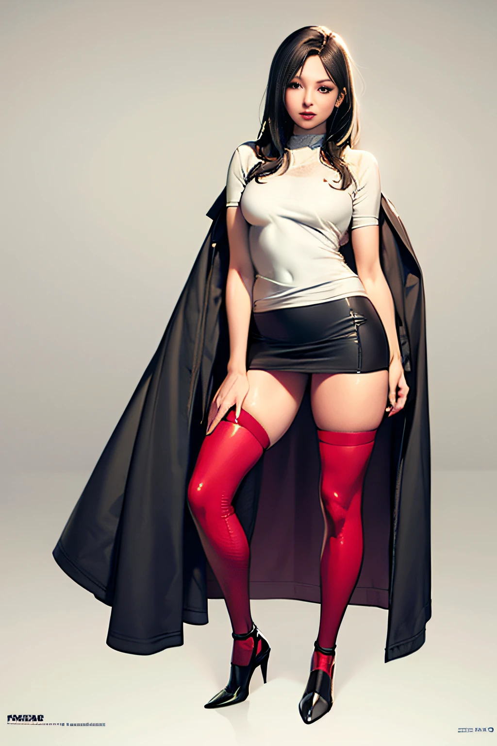 ((masterpiece, best_quality)), 1girl, (photorealistic:1.4),  solo, white_background, black_hair, long_hair,   zettai_ryouiki, skirt, ((full_body)),