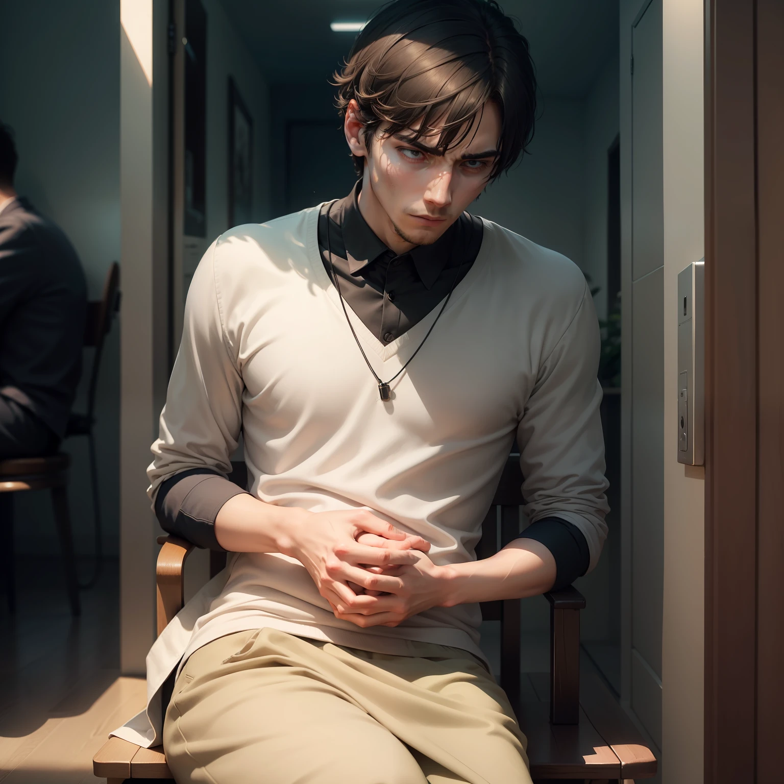 If the emotion of nervousness were personified as a male person, he would be a jittery and anxious individual with a timid and apprehensive presence.

This person would have a cautious and uncertain nature, often feeling on edge and uneasy in various situations. He would experience a sense of restlessness and a racing mind, making him feel apprehensive and worrisome about what the future holds.

His personality would be sensitive and introverted, mirroring the feeling of nervousness and the desire to avoid potential risks or negative outcomes. He may find it challenging to relax and may be prone to overthinking and second-guessing himself.

With a jittery and uneasy aura, this person would project a sense of tension and a need for reassurance. His presence might be fidgety, as he may have difficulty finding comfort and feeling at ease.

In his interactions, he may be hesitant and reserved, often seeking reassurance or support from others. This person would have a vulnerable and self-conscious presence that calls for understanding and empathy.

His fashion sense might be modest and unassuming, reflecting his desire to blend in and avoid drawing attention.

In any gathering, he may be the one who appears nervous or anxious, struggling to find his footing and feeling uneasy in social settings. He may prioritize finding ways to cope with his nervousness and seek supportive and understanding environments.

Overall, the personification of the emotion of nervousness as a male individual would be a jittery and anxious figure, embodying the essence of this sensitive and uneasy emotion. He would reflect the feelings of uncertainty and the need for reassurance, encouraging others to be understanding and empathetic when interacting with those who experience nervousness.